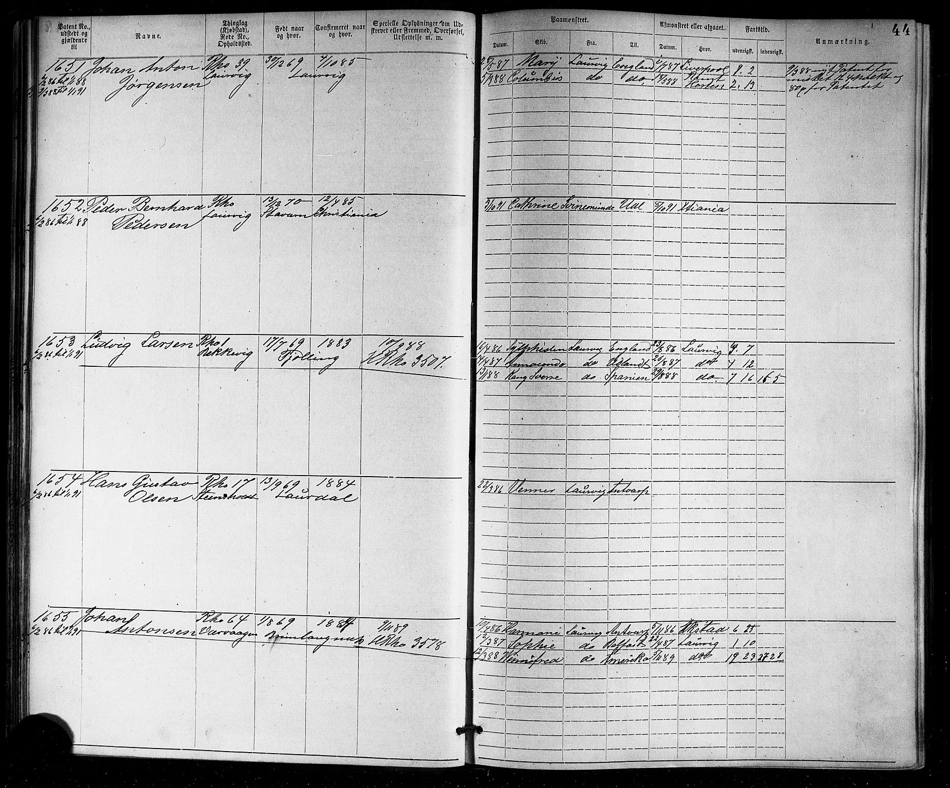 Larvik innrulleringskontor, AV/SAKO-A-787/F/Fb/L0001: Annotasjonsrulle, 1876-1904, p. 44