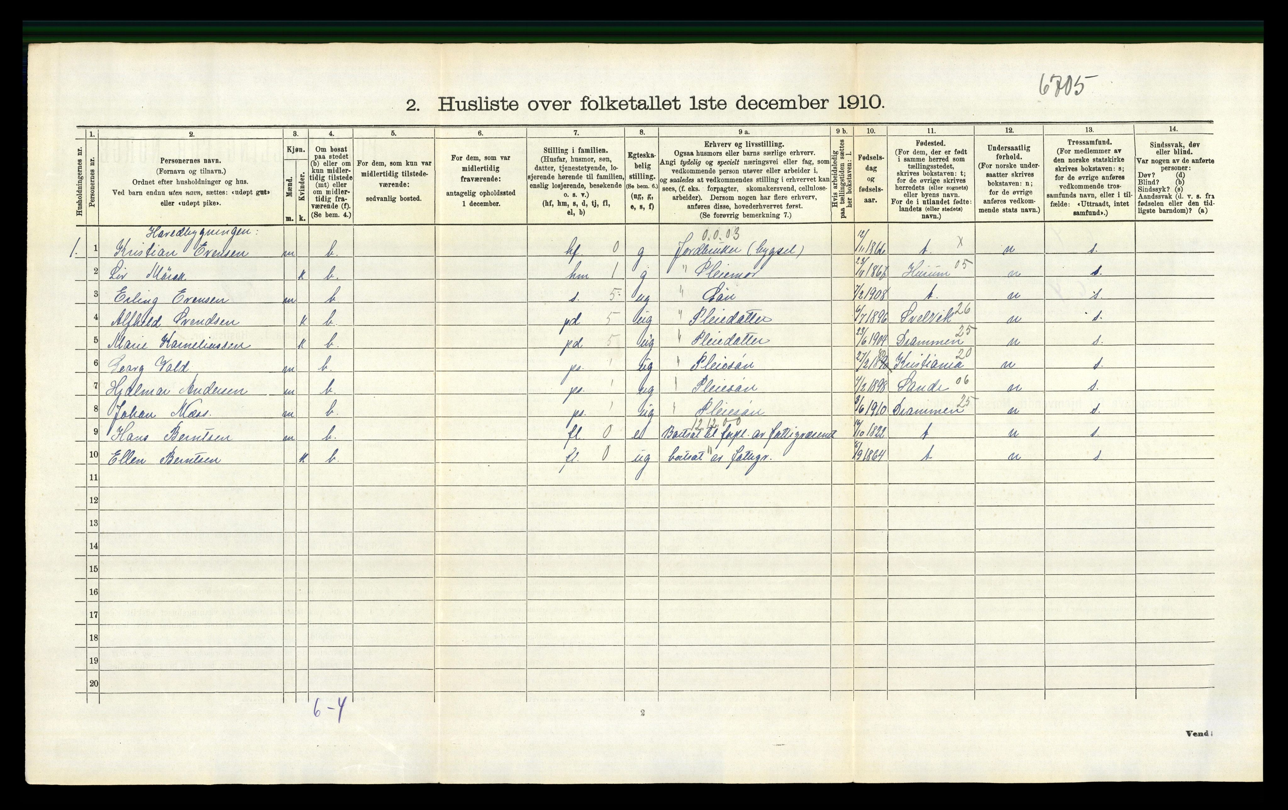 RA, 1910 census for Røyken, 1910, p. 174