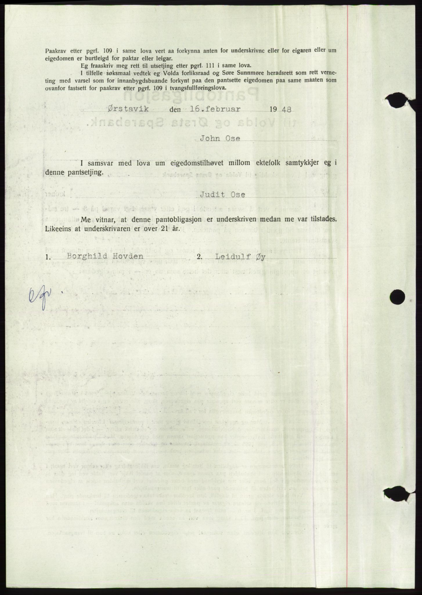 Søre Sunnmøre sorenskriveri, AV/SAT-A-4122/1/2/2C/L0116: Mortgage book no. 4B, 1948-1949, Diary no: : 688/1948