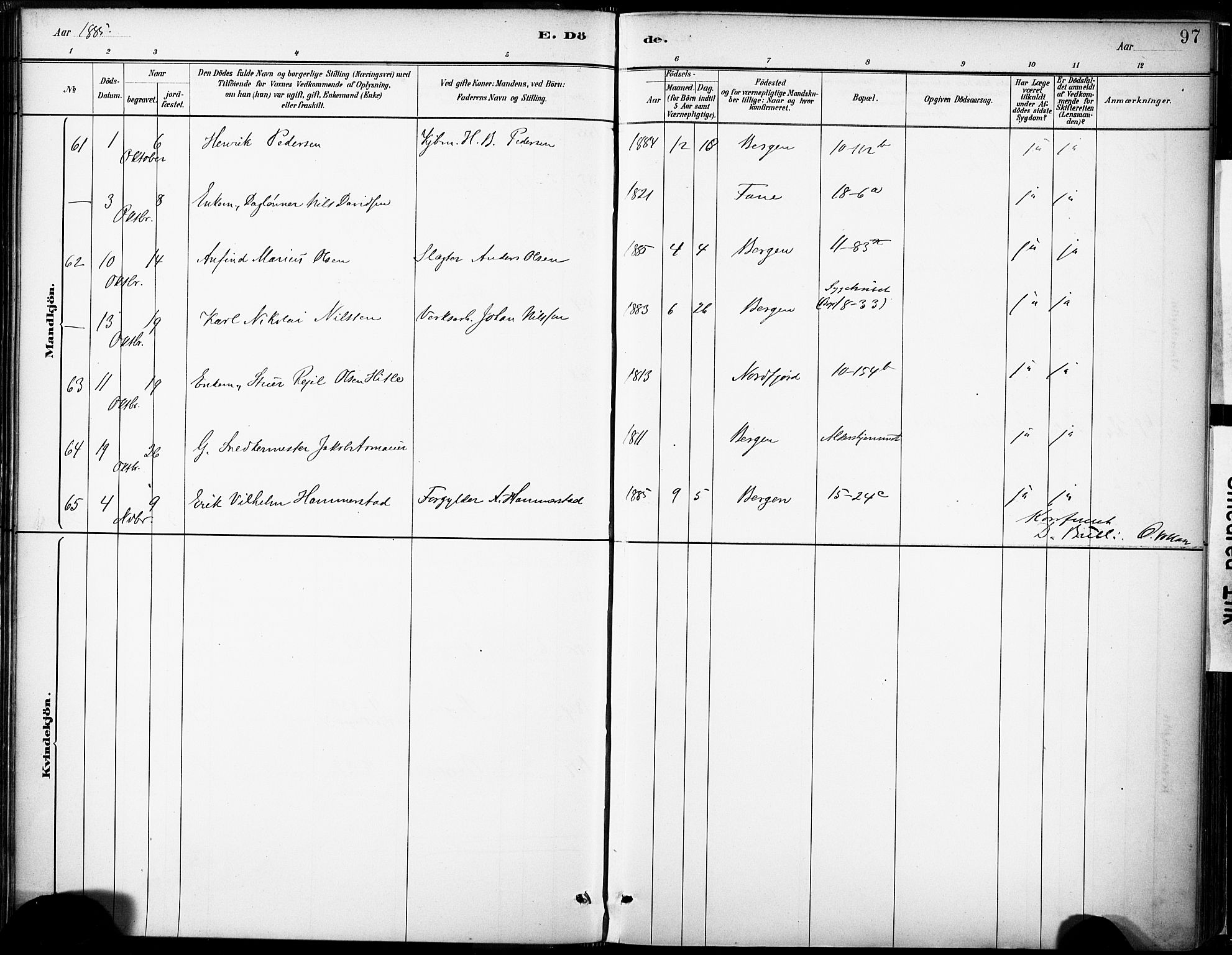 Domkirken sokneprestembete, AV/SAB-A-74801/H/Haa/L0043: Parish register (official) no. E 5, 1882-1904, p. 97