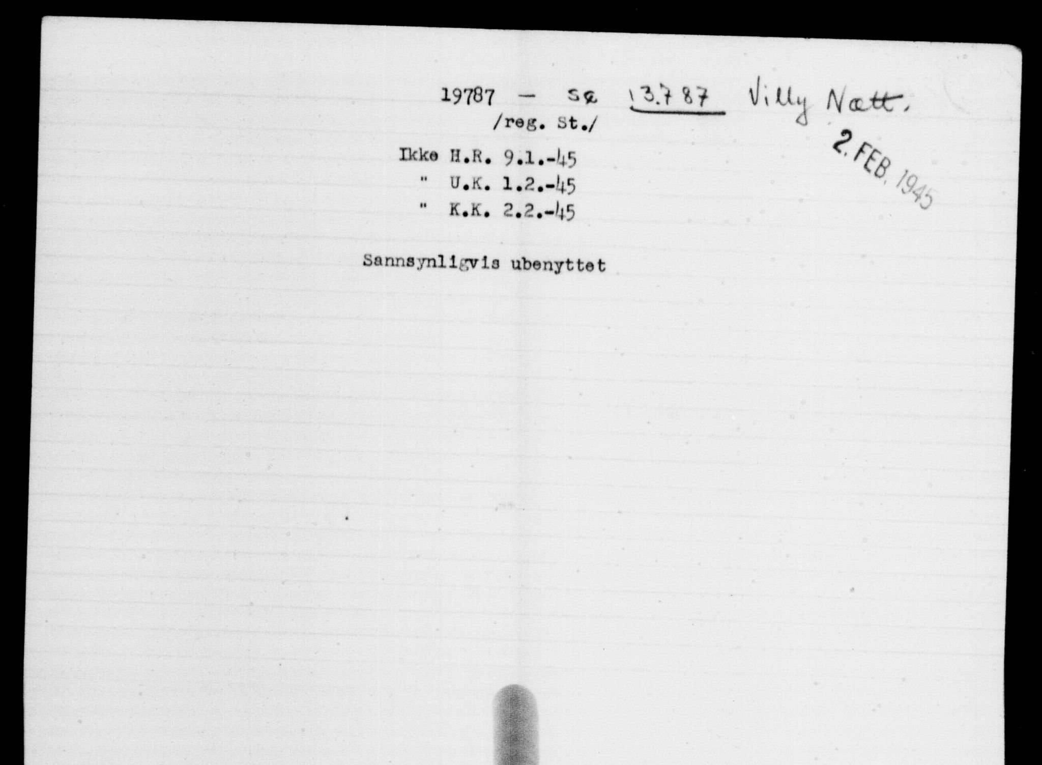 Utenriksstasjonene, Legasjonen i Stockholm, Flyktningkontoret, AV/RA-S-6753/V/Va/L0009: Kjesäterkartoteket, flyktninger med registreringsnr. 18502-22048, 1940-1945, p. 1442