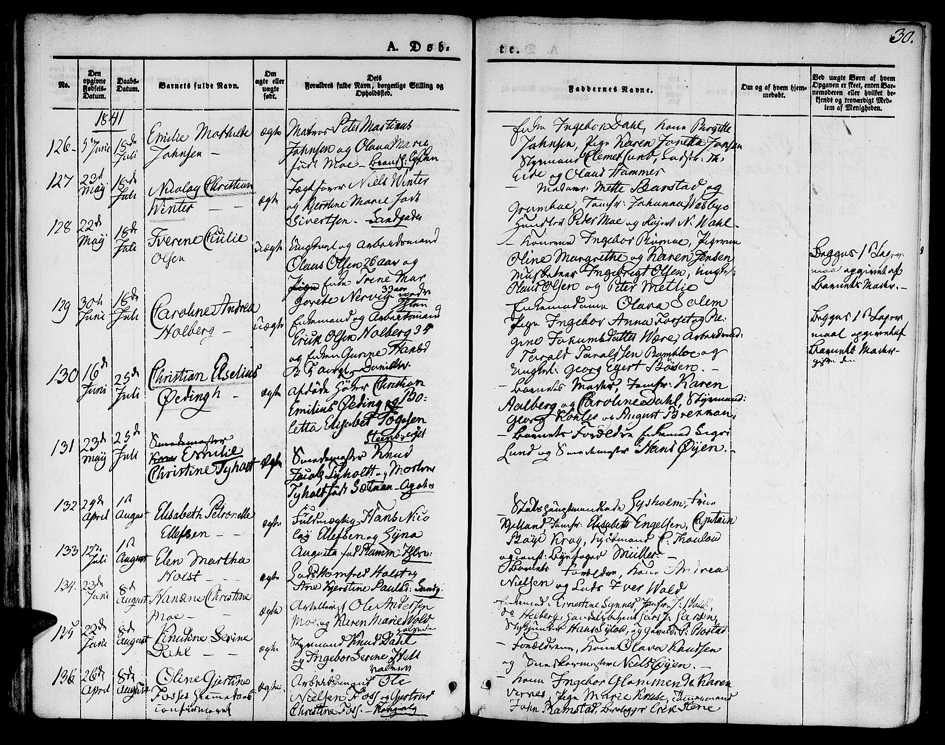 Ministerialprotokoller, klokkerbøker og fødselsregistre - Sør-Trøndelag, SAT/A-1456/601/L0048: Parish register (official) no. 601A16, 1840-1847, p. 30