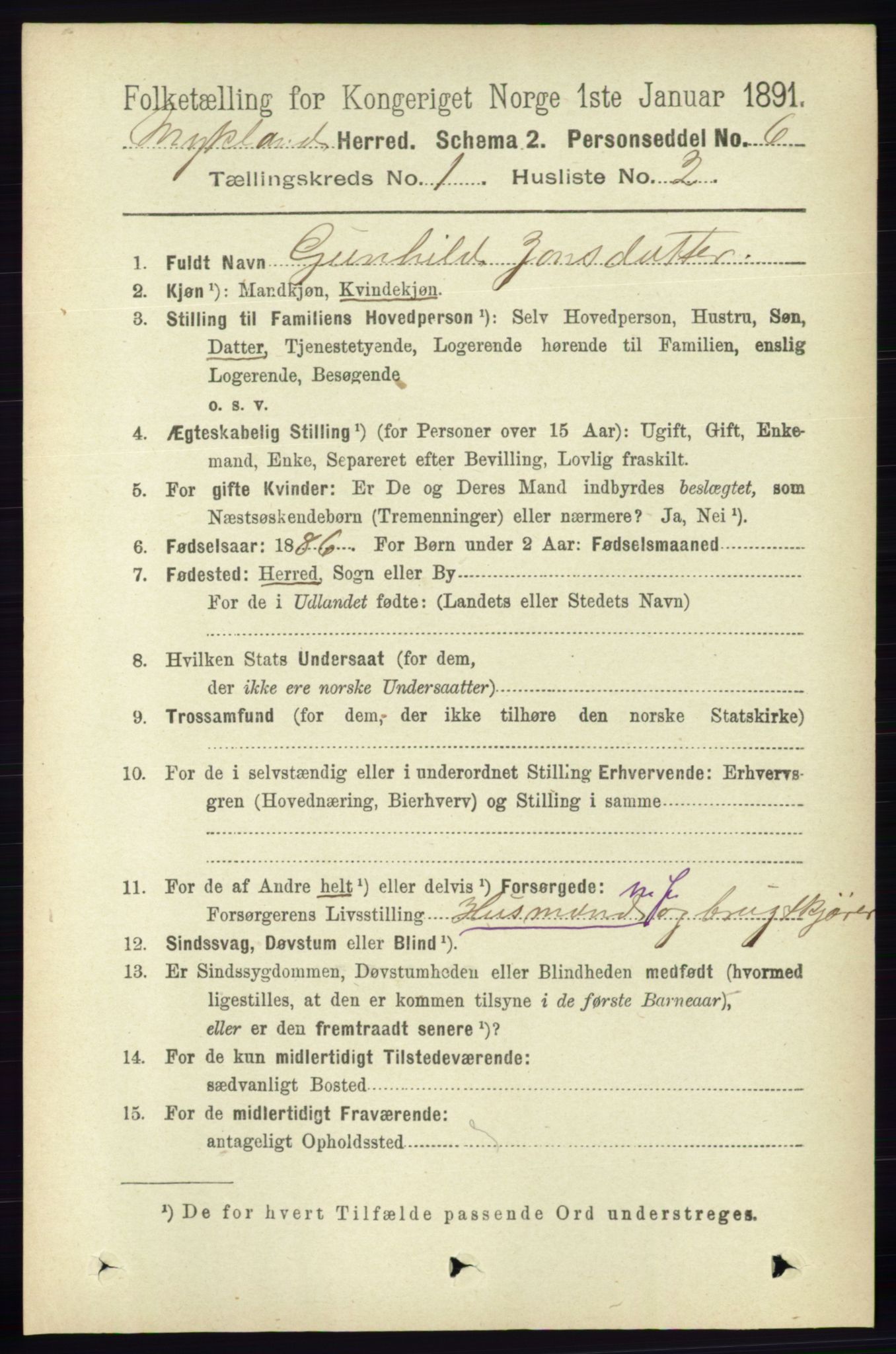 RA, 1891 census for 0932 Mykland, 1891, p. 57