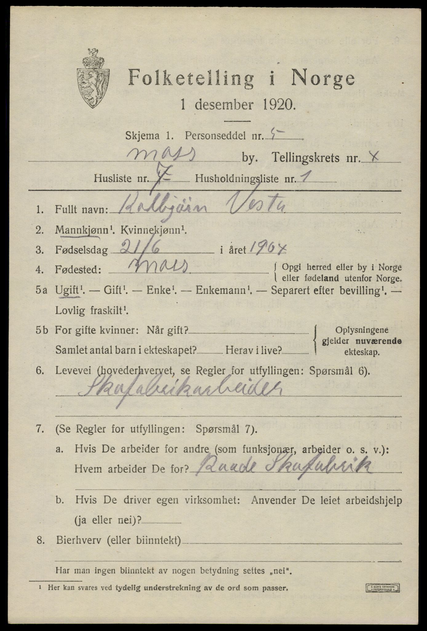 SAO, 1920 census for Moss, 1920, p. 13709