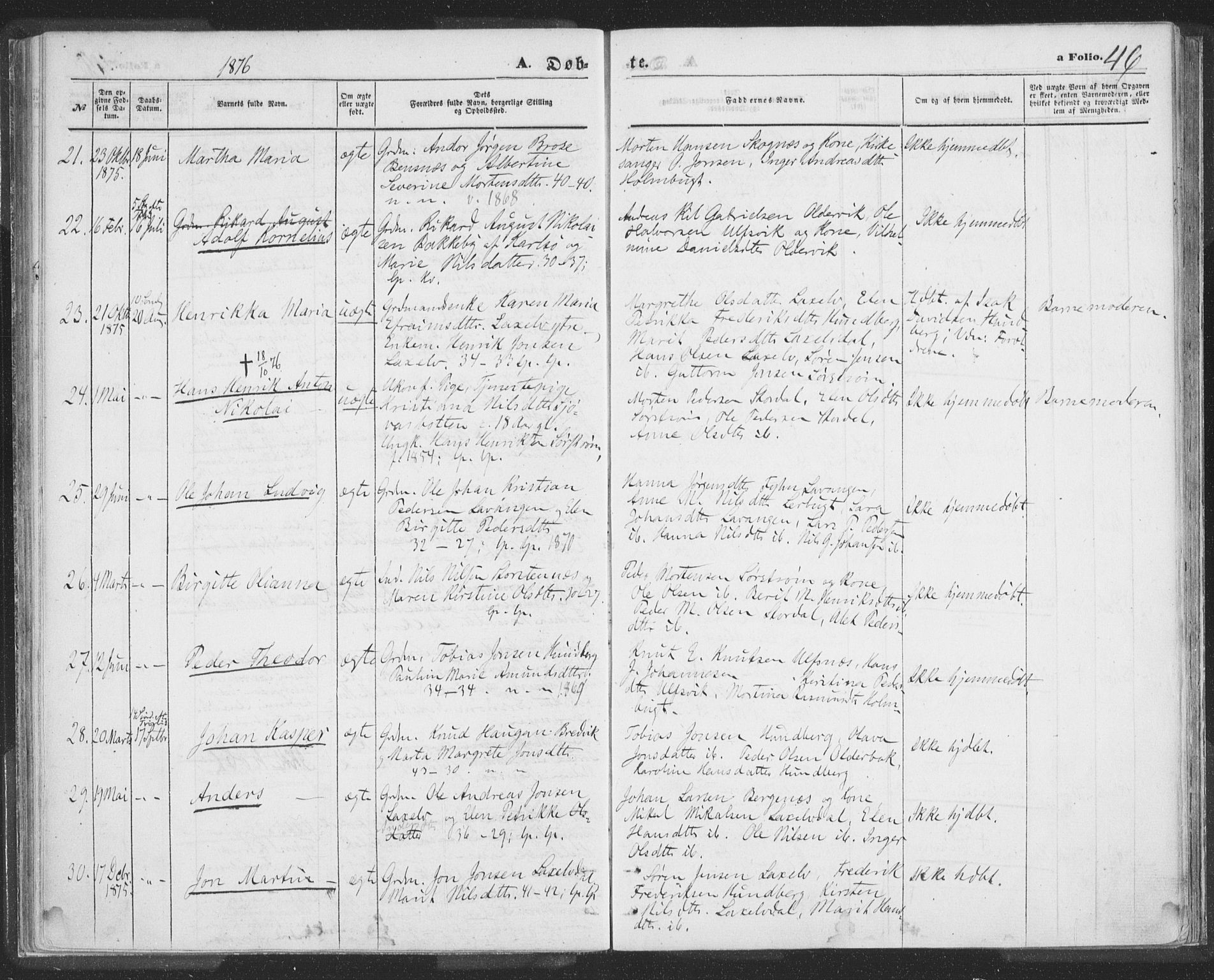 Lyngen sokneprestembete, AV/SATØ-S-1289/H/He/Hea/L0009kirke: Parish register (official) no. 9, 1864-1882, p. 46