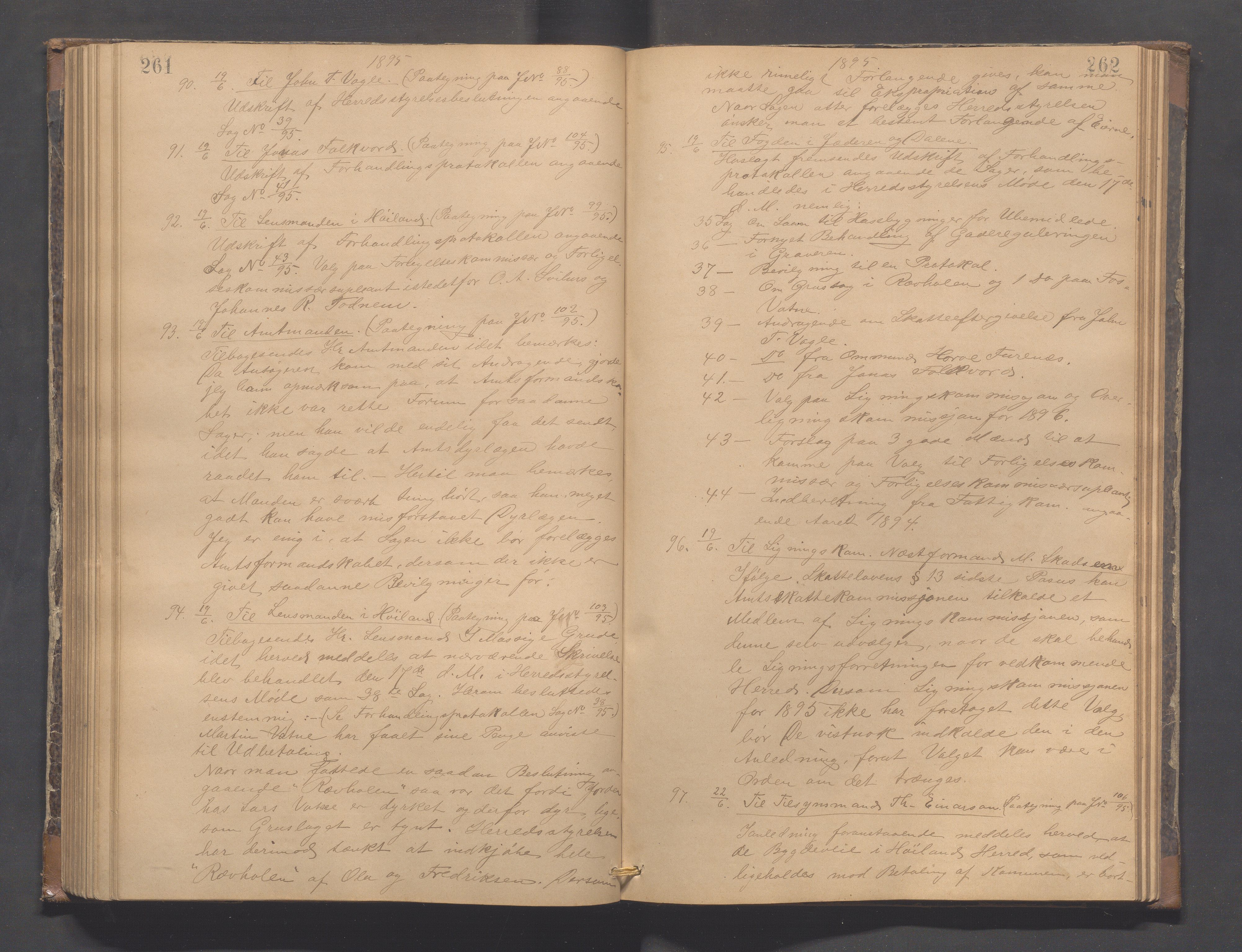Høyland kommune - Formannskapet, IKAR/K-100046/B/L0002: Kopibok, 1882-1898, p. 261-262