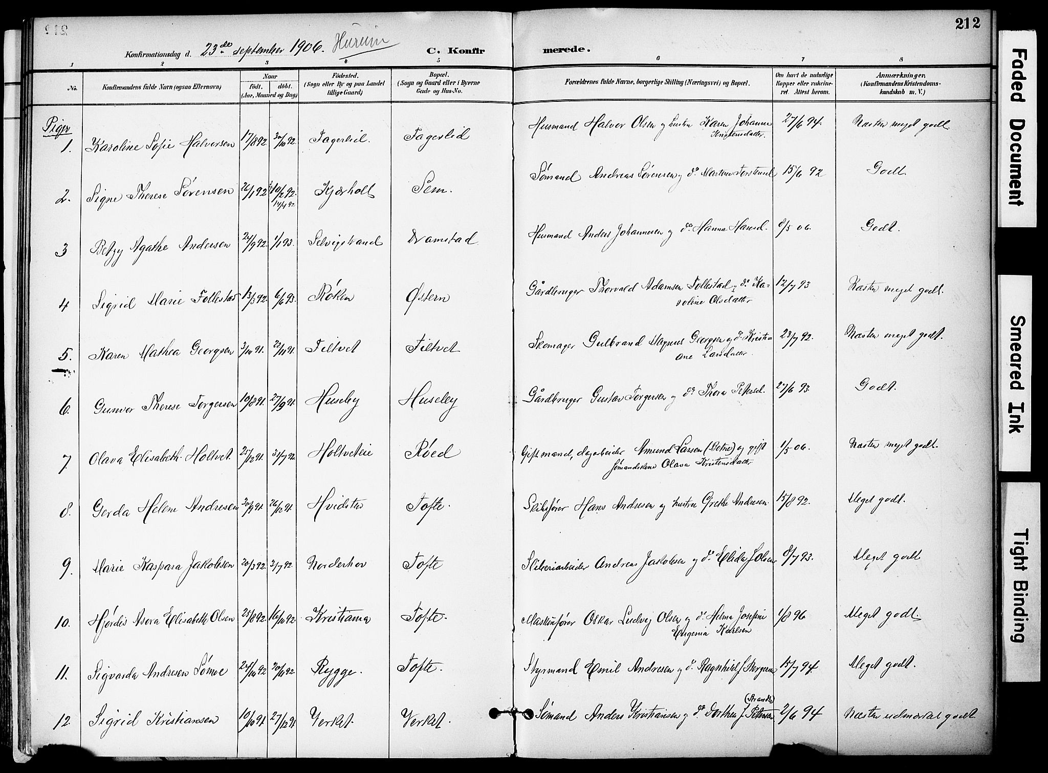 Hurum kirkebøker, AV/SAKO-A-229/F/Fa/L0015: Parish register (official) no. 15, 1896-1908, p. 212