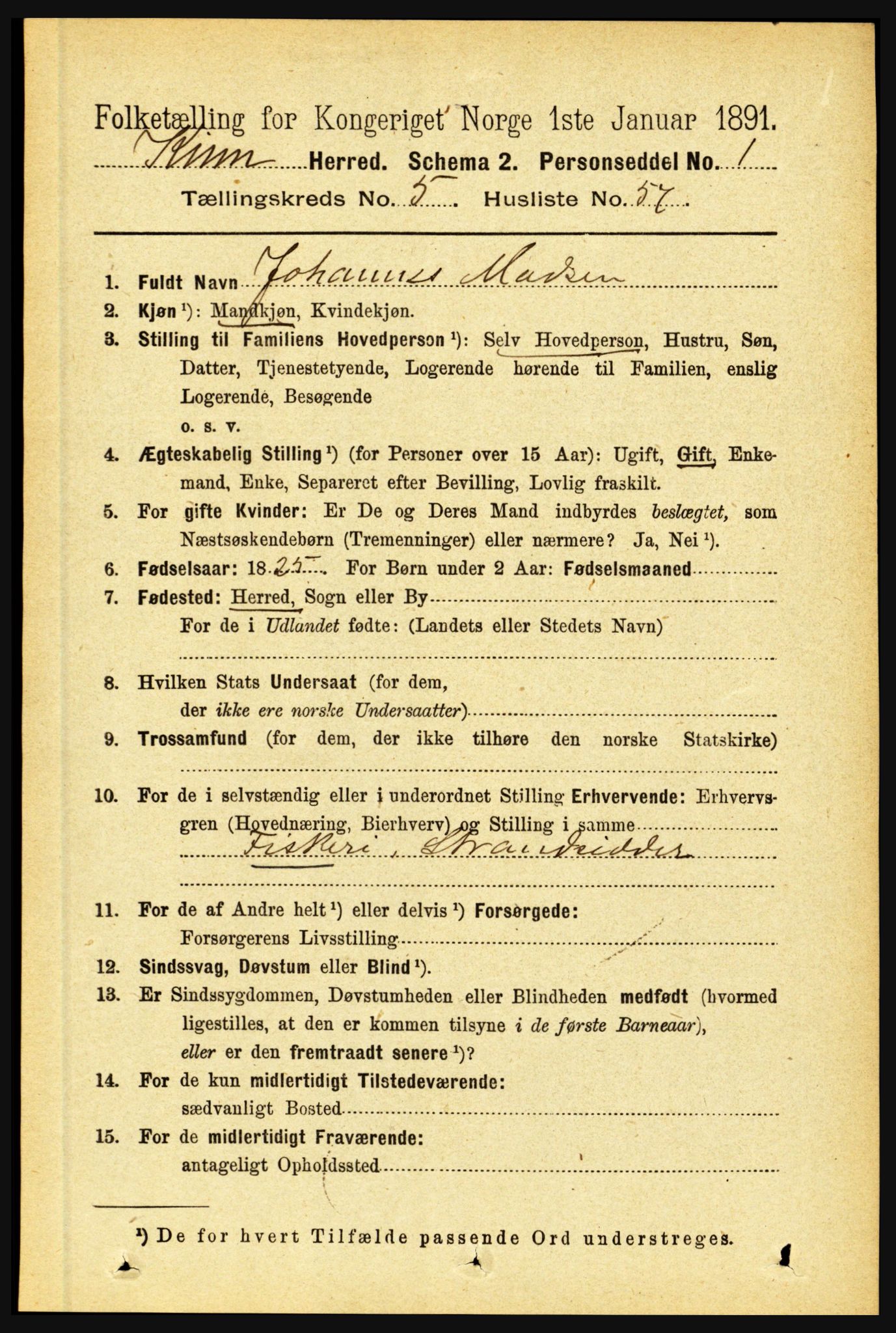RA, 1891 census for 1437 Kinn, 1891, p. 2127