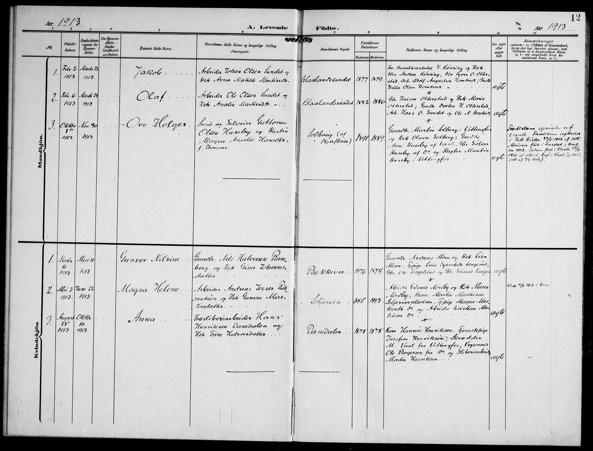 Lardal kirkebøker, SAKO/A-350/F/Fc/L0002: Parish register (official) no. III 2, 1907-1921, p. 12