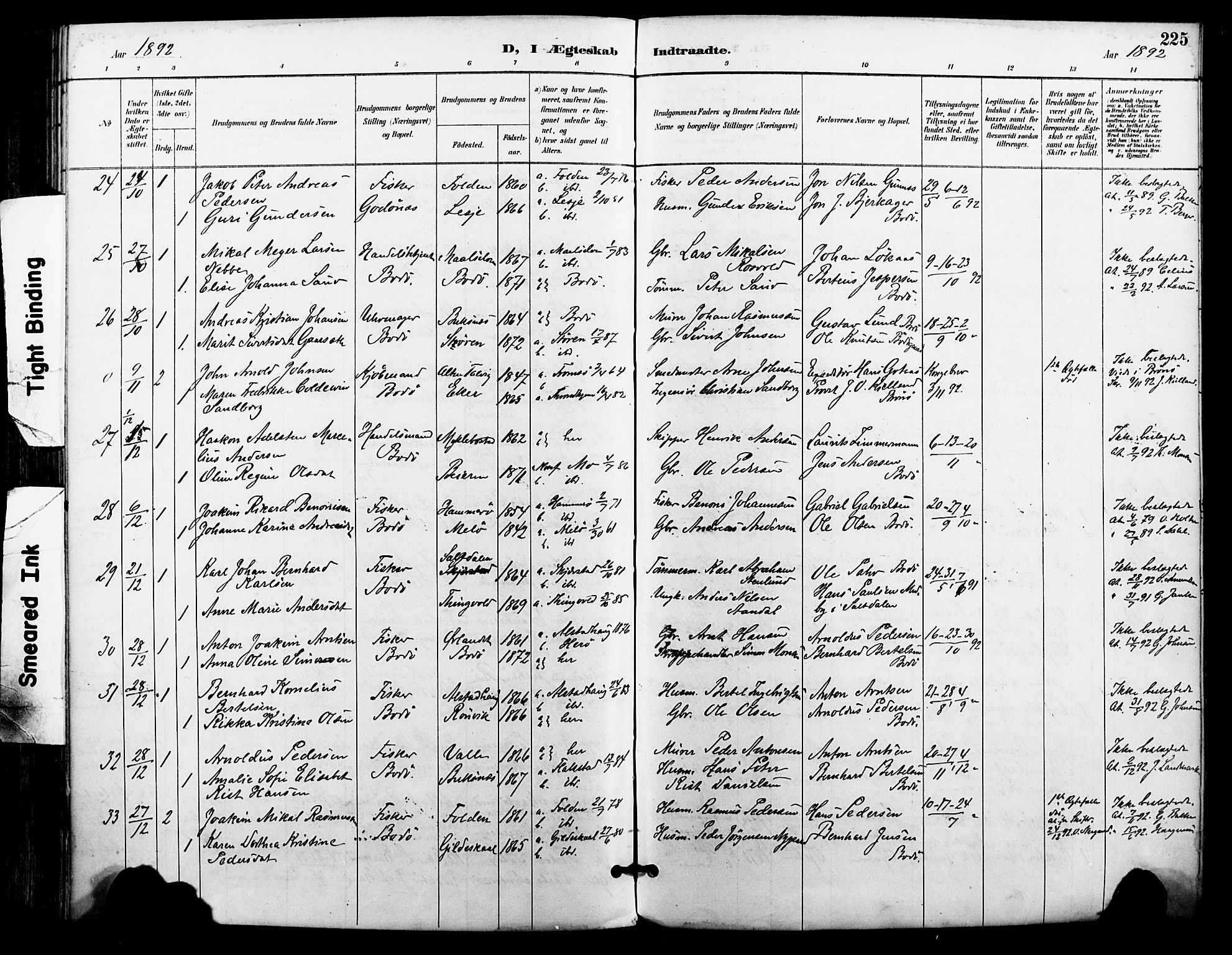 Ministerialprotokoller, klokkerbøker og fødselsregistre - Nordland, SAT/A-1459/801/L0010: Parish register (official) no. 801A10, 1888-1899, p. 225