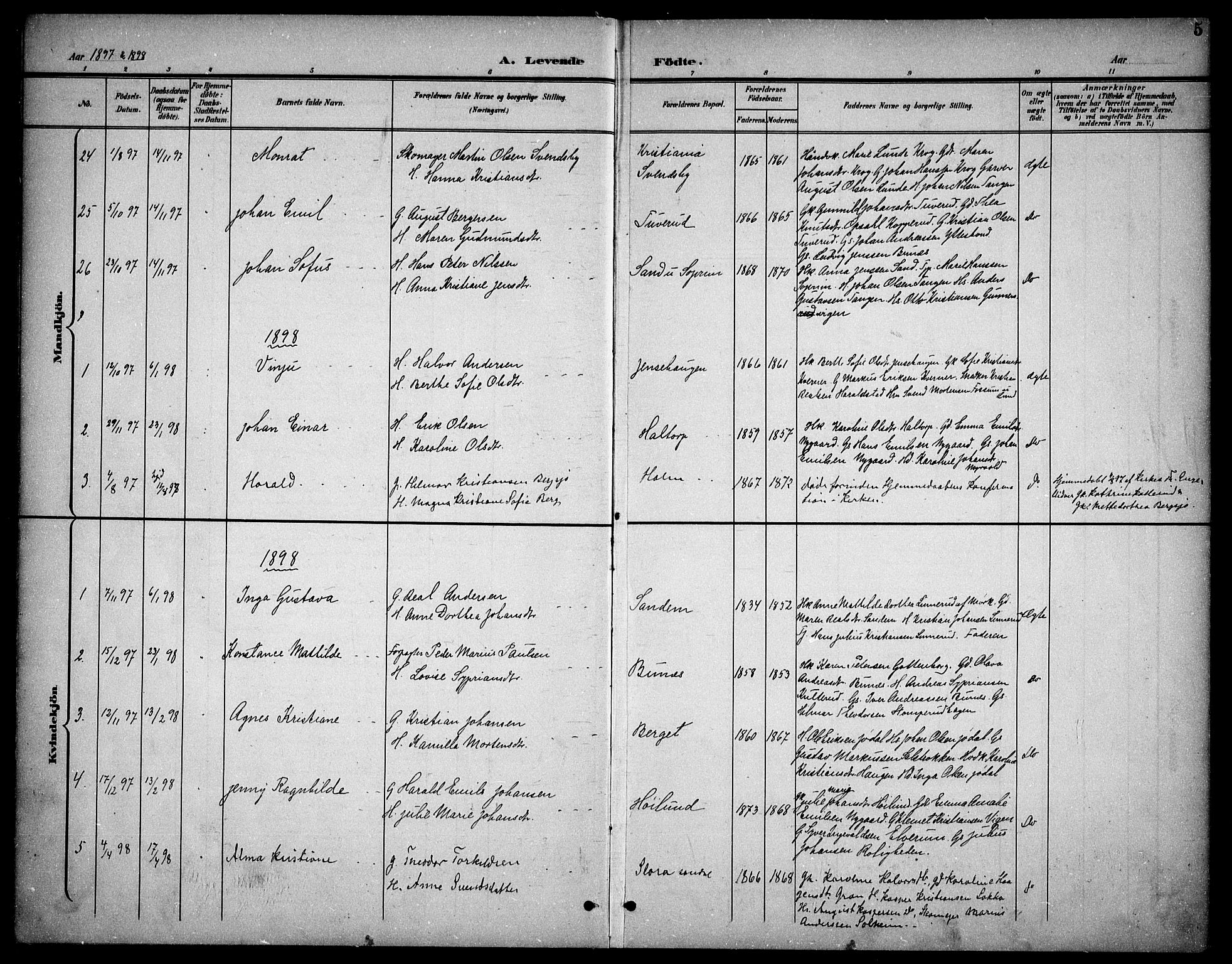 Høland prestekontor Kirkebøker, AV/SAO-A-10346a/F/Fb/L0003: Parish register (official) no. II 3, 1897-1912, p. 5