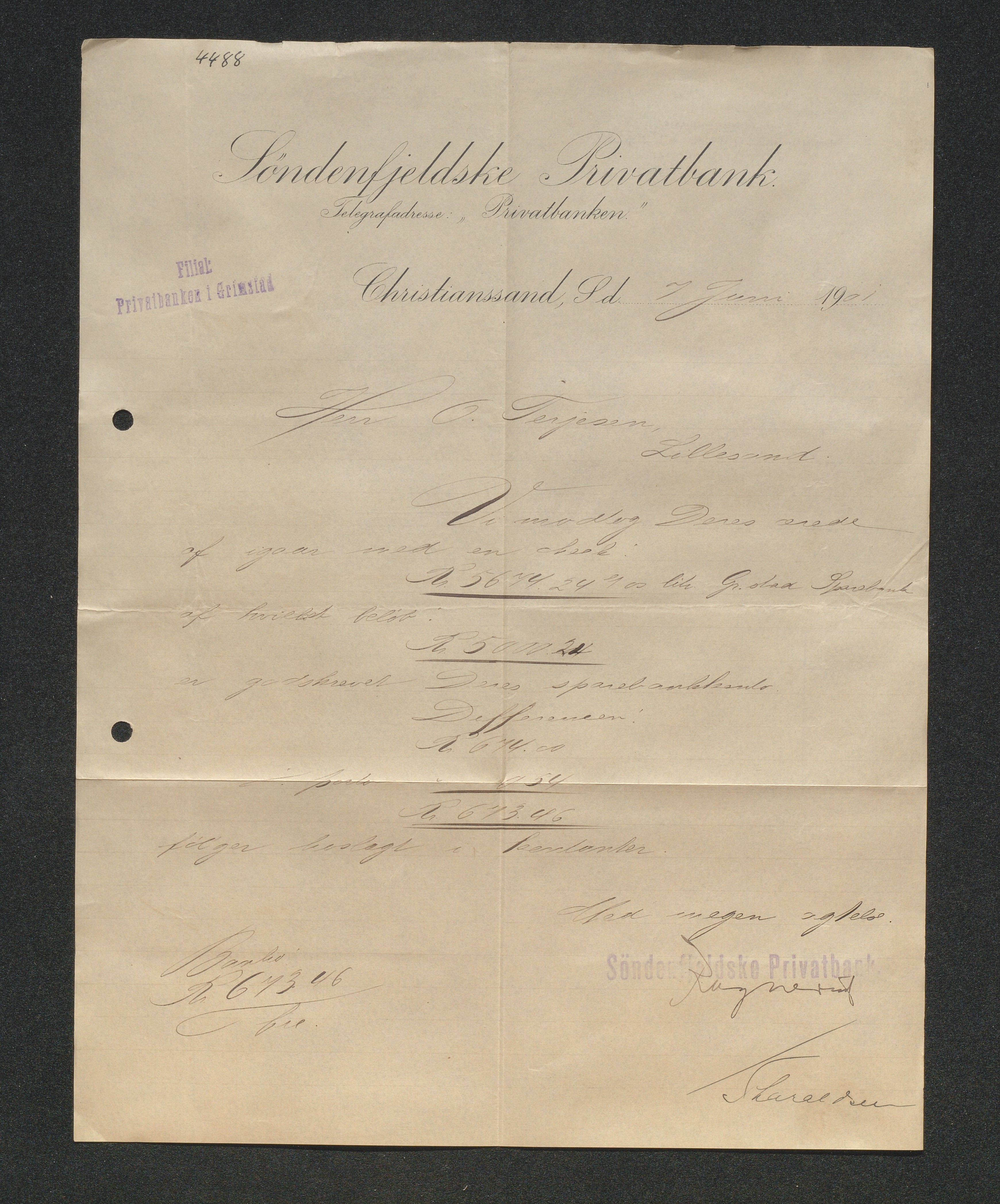 O. Terjesens rederi, AAKS/PA-2525/E/E01/L0009: Korrespondanse, 1901