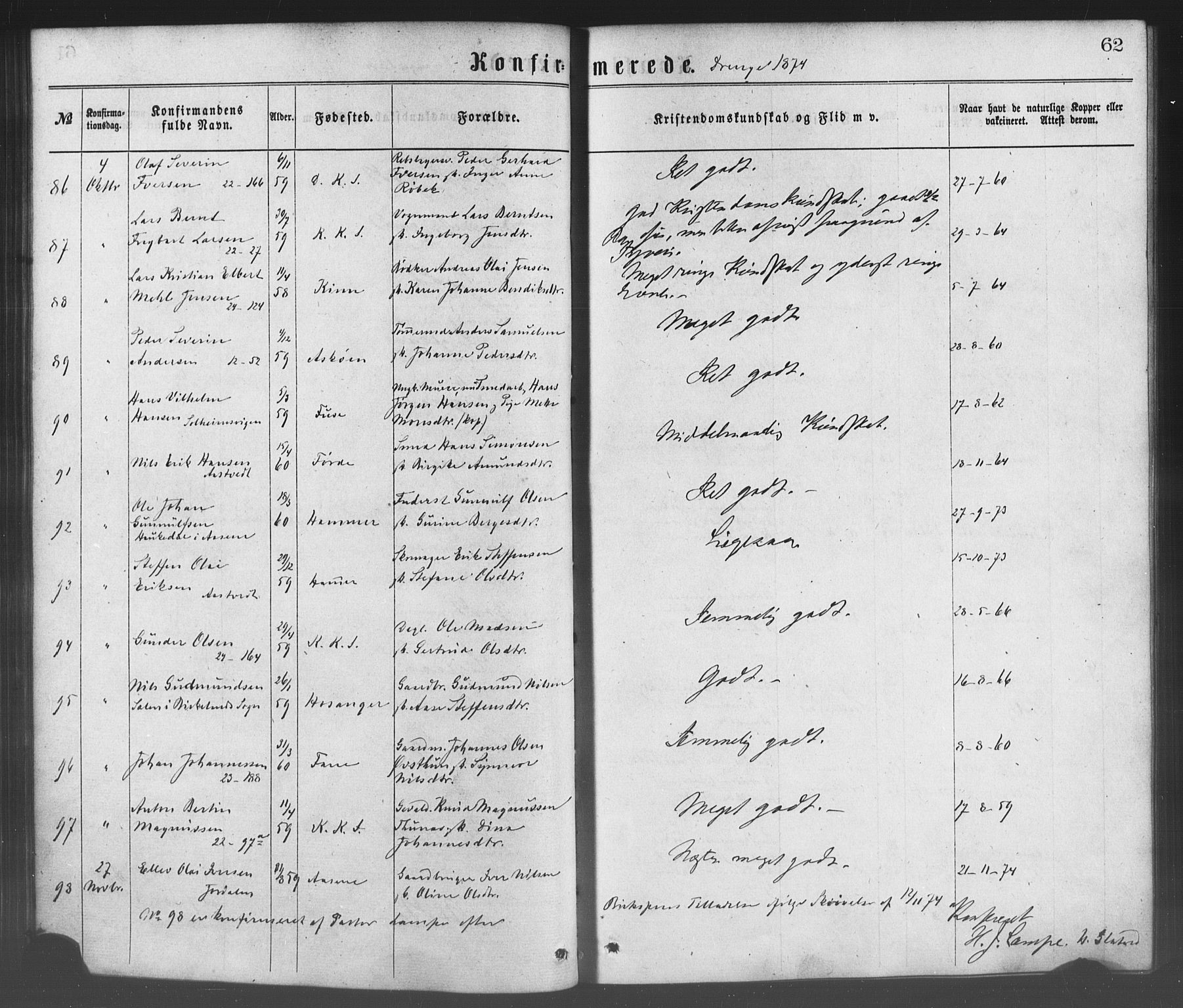 Korskirken sokneprestembete, SAB/A-76101/H/Haa/L0028: Parish register (official) no. C 4, 1868-1879, p. 62