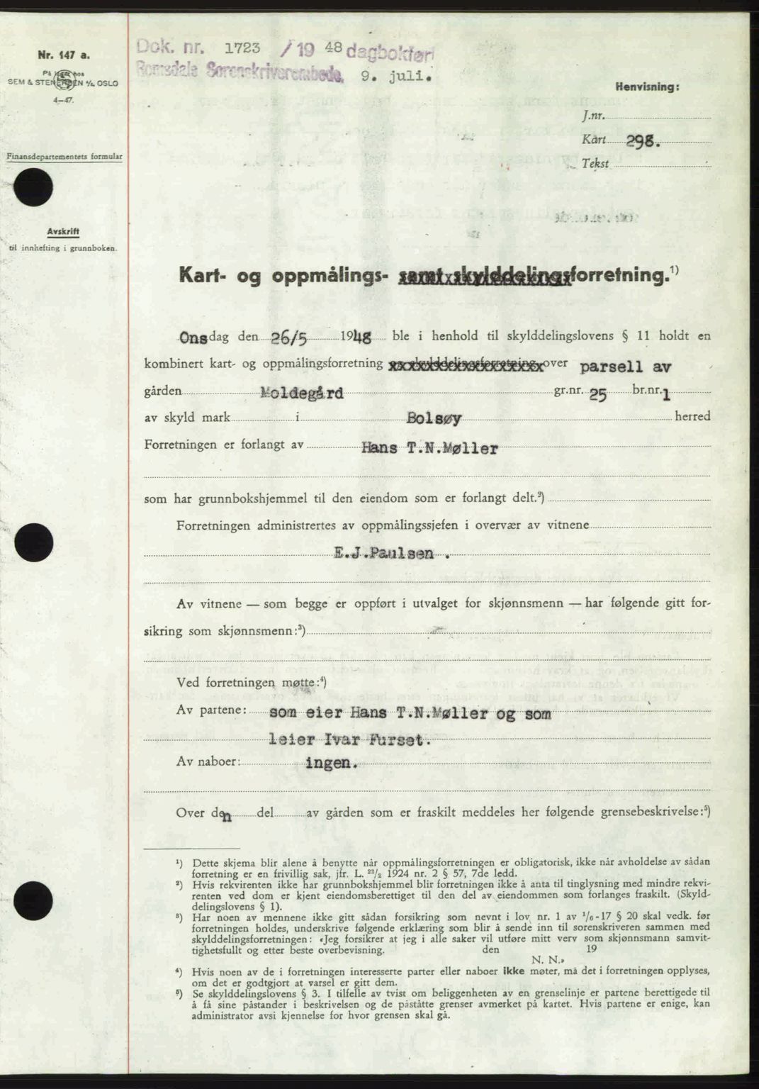 Romsdal sorenskriveri, AV/SAT-A-4149/1/2/2C: Mortgage book no. A26, 1948-1948, Diary no: : 1723/1948