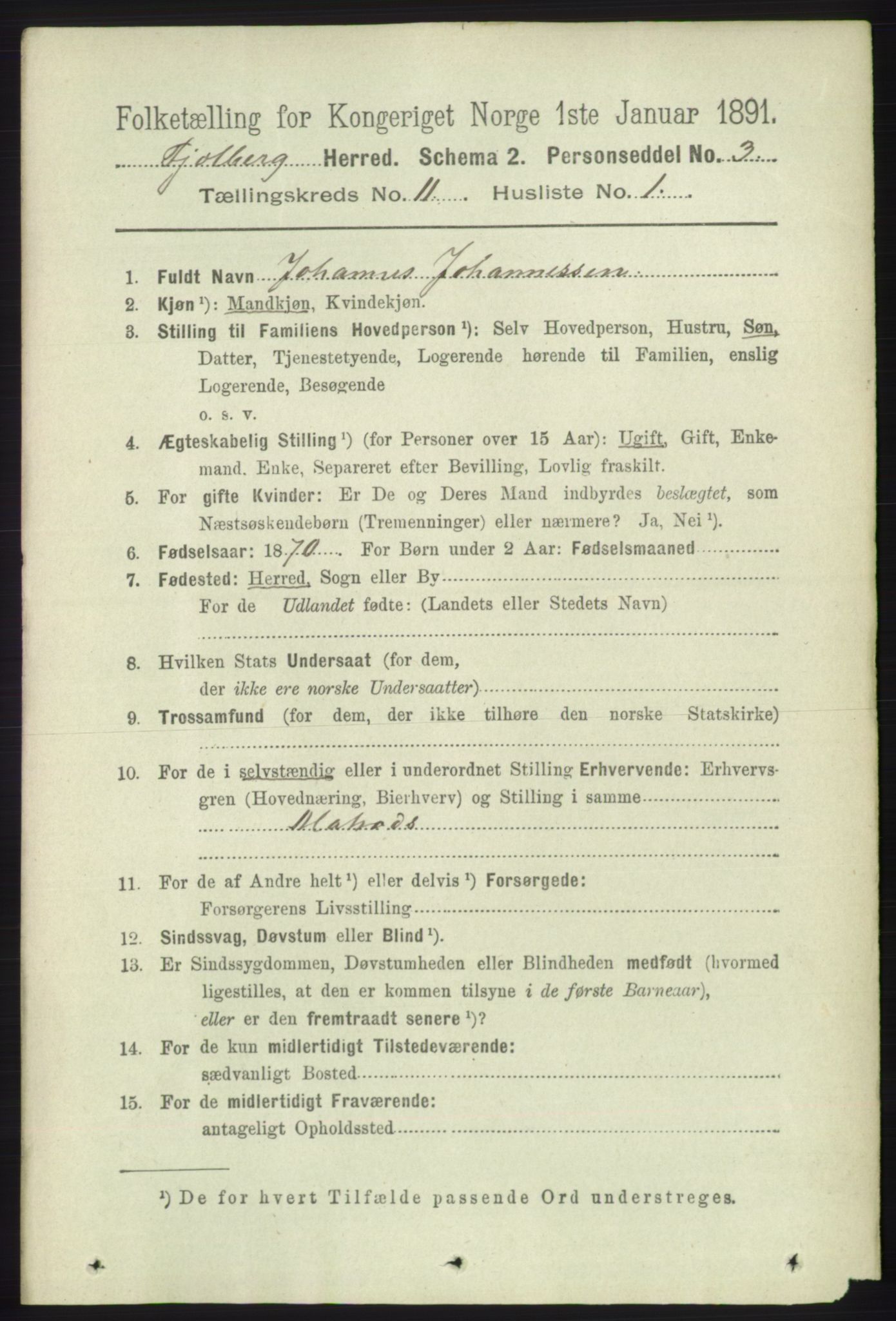 RA, 1891 census for 1213 Fjelberg, 1891, p. 4138