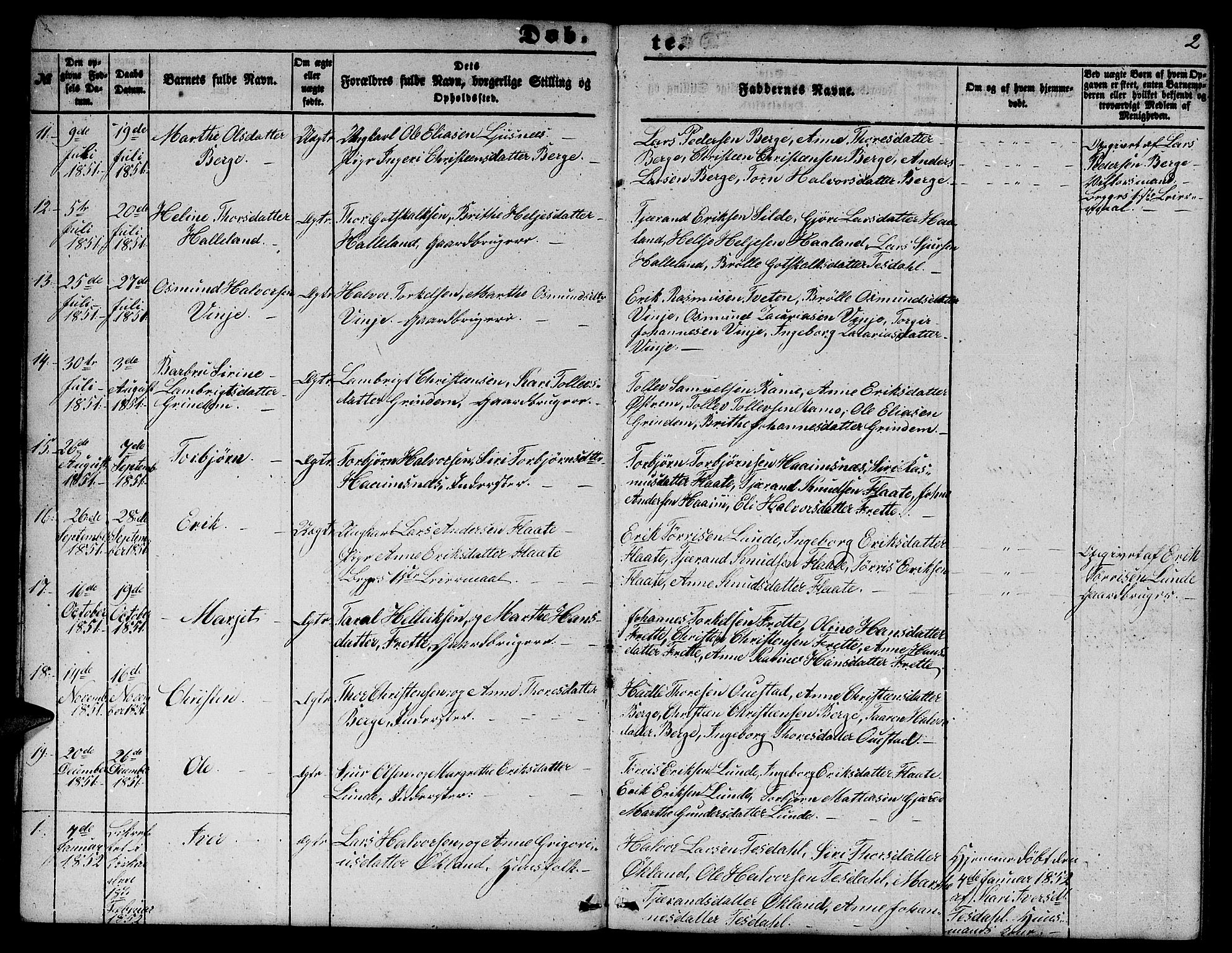Etne sokneprestembete, SAB/A-75001/H/Hab: Parish register (copy) no. C 2, 1851-1865, p. 2