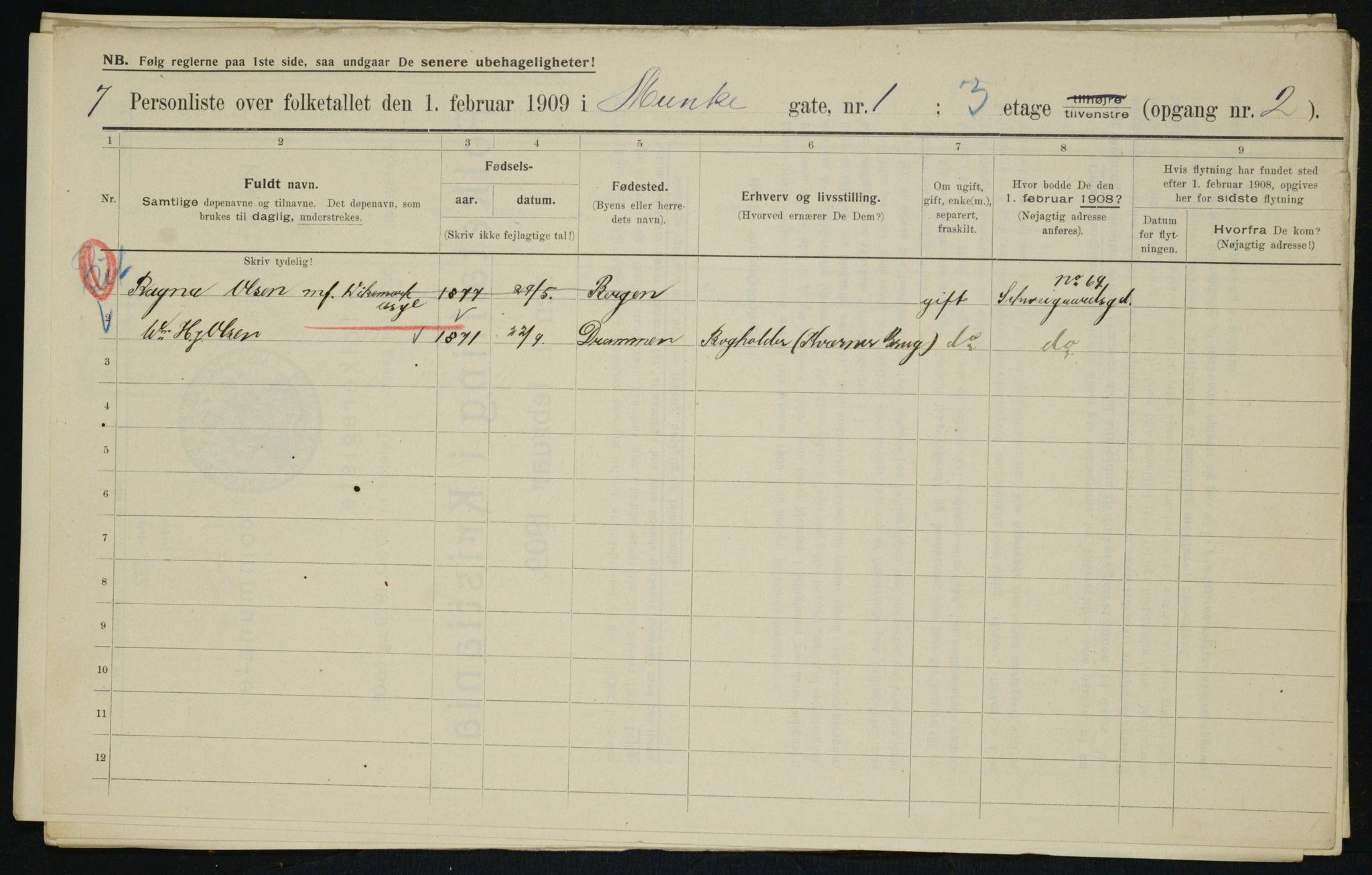 OBA, Municipal Census 1909 for Kristiania, 1909, p. 61489