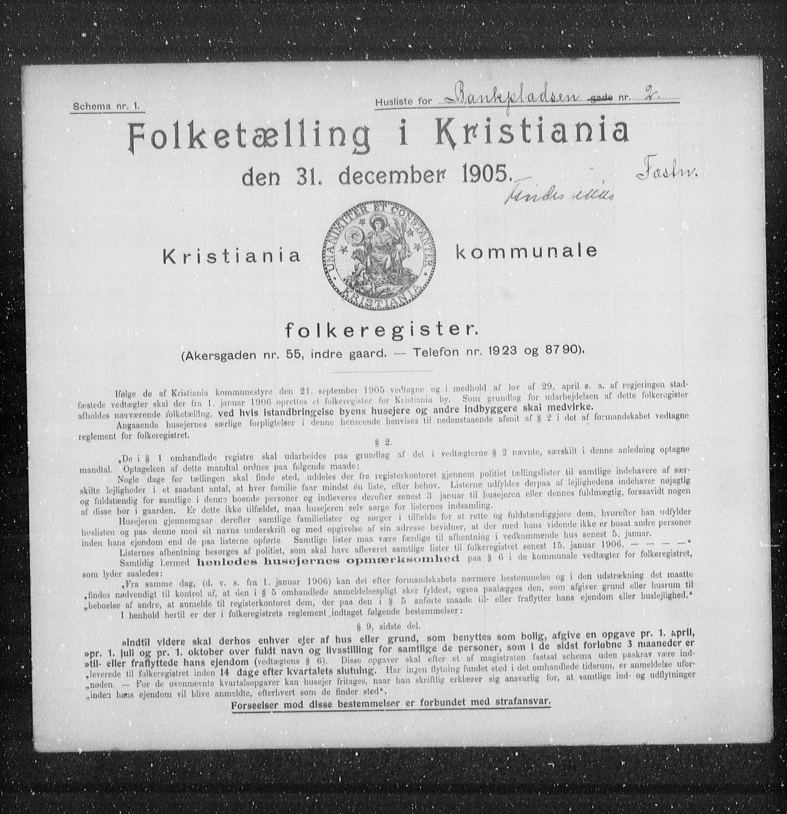 OBA, Municipal Census 1905 for Kristiania, 1905, p. 1706