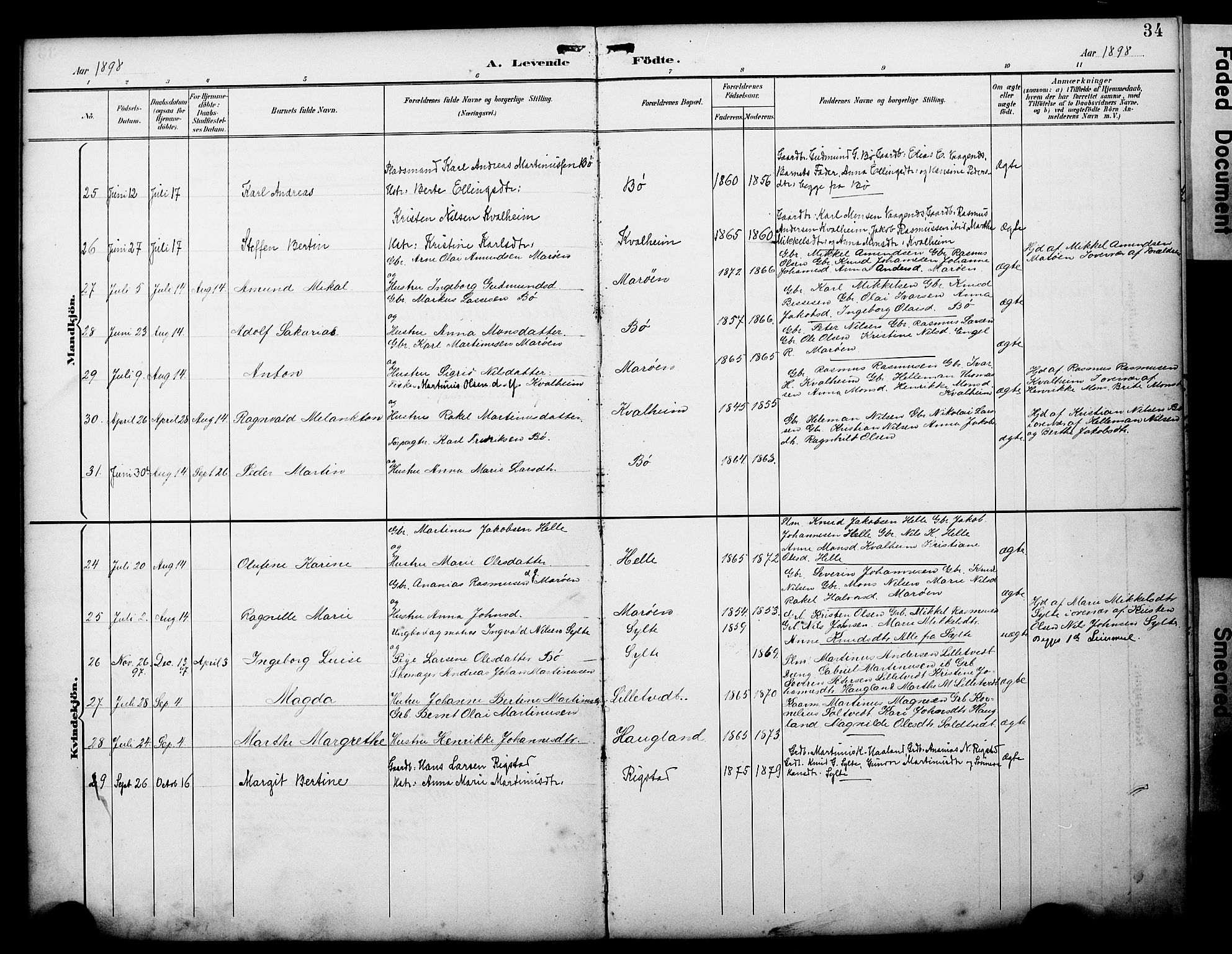 Manger sokneprestembete, AV/SAB-A-76801/H/Haa: Parish register (official) no. C 2, 1891-1902, p. 34