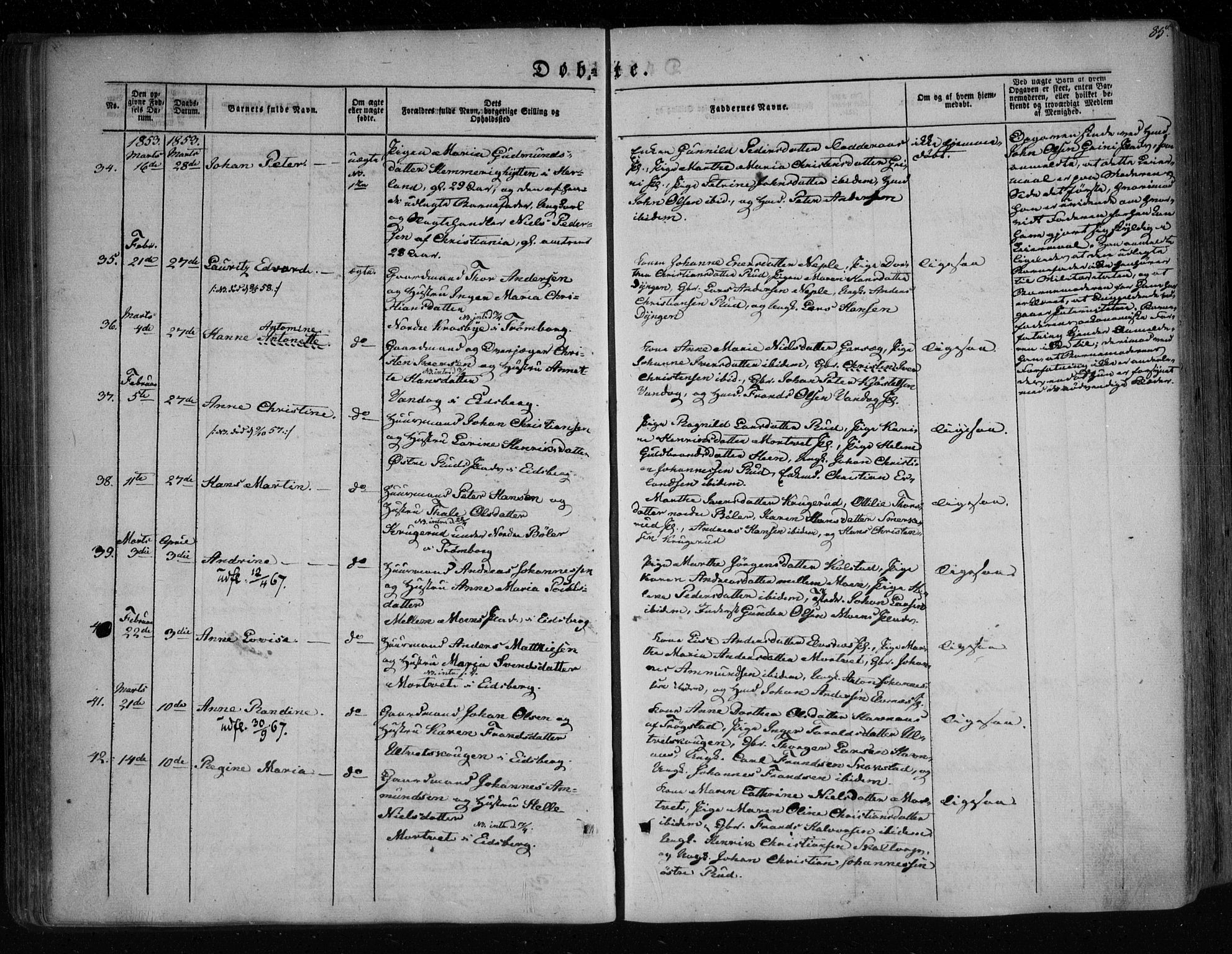 Eidsberg prestekontor Kirkebøker, AV/SAO-A-10905/F/Fa/L0009: Parish register (official) no. I 9, 1849-1856, p. 85