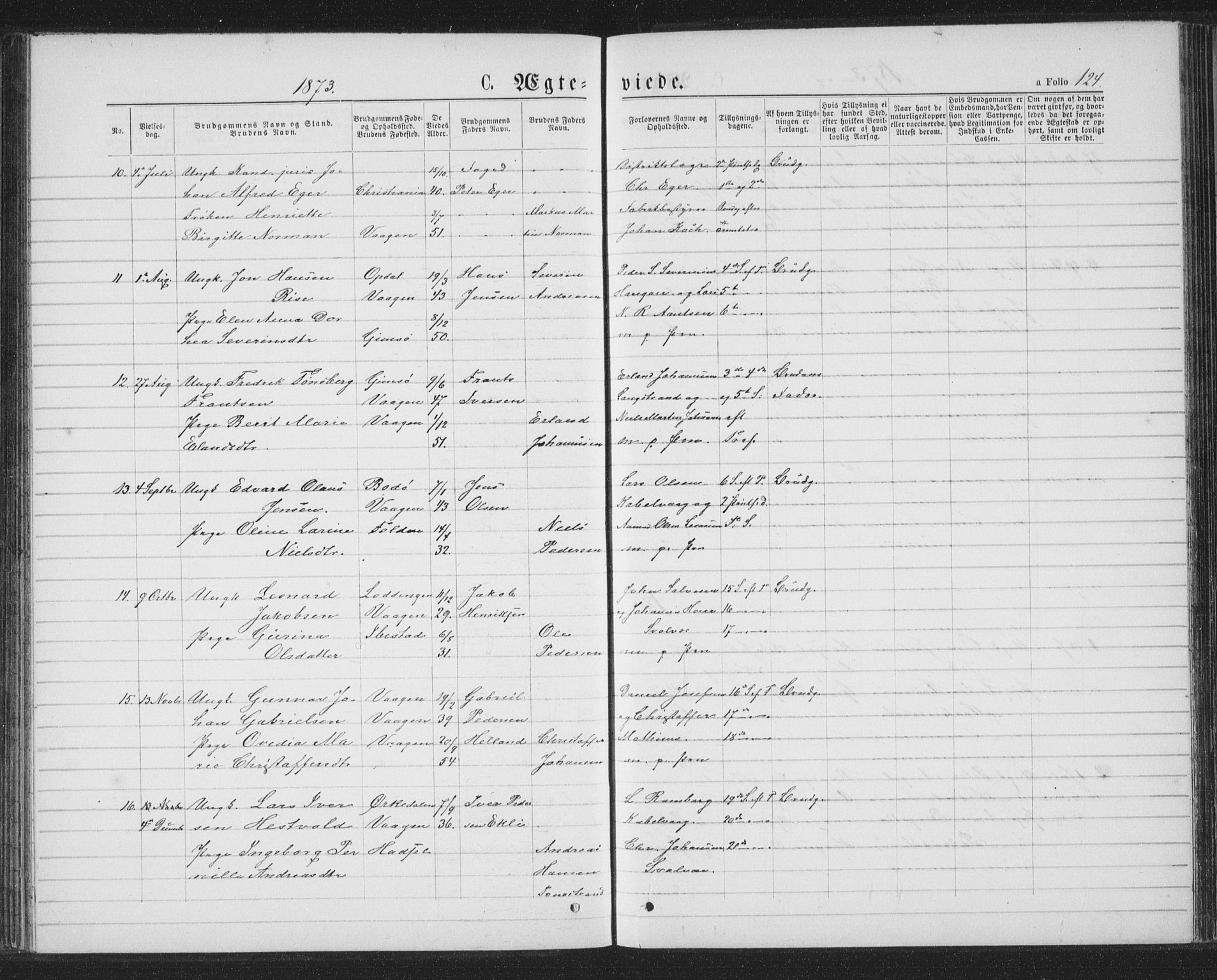 Ministerialprotokoller, klokkerbøker og fødselsregistre - Nordland, AV/SAT-A-1459/874/L1074: Parish register (copy) no. 874C03, 1870-1876, p. 124