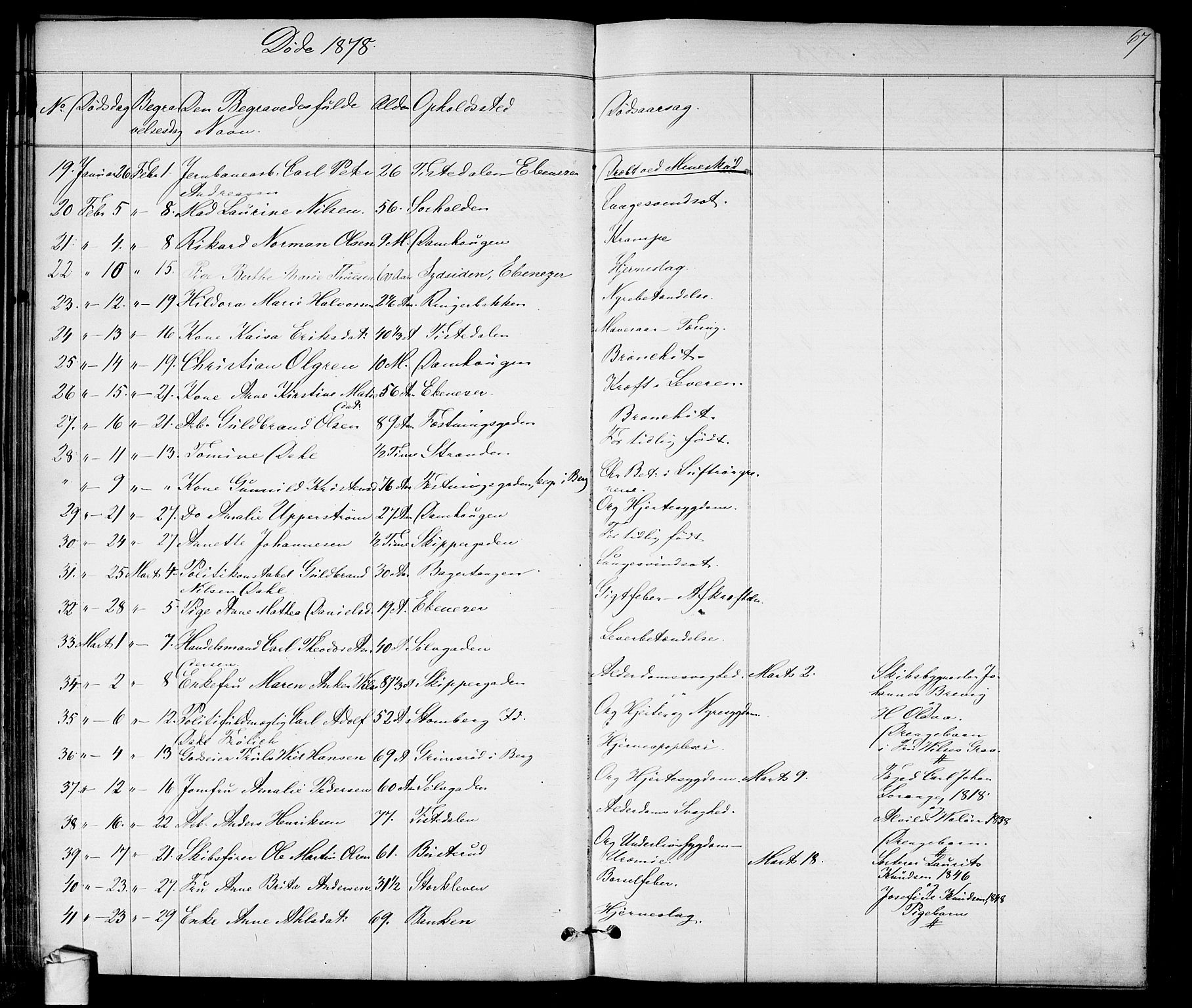 Halden prestekontor Kirkebøker, AV/SAO-A-10909/G/Ga/L0007: Parish register (copy) no. 7, 1869-1884, p. 67