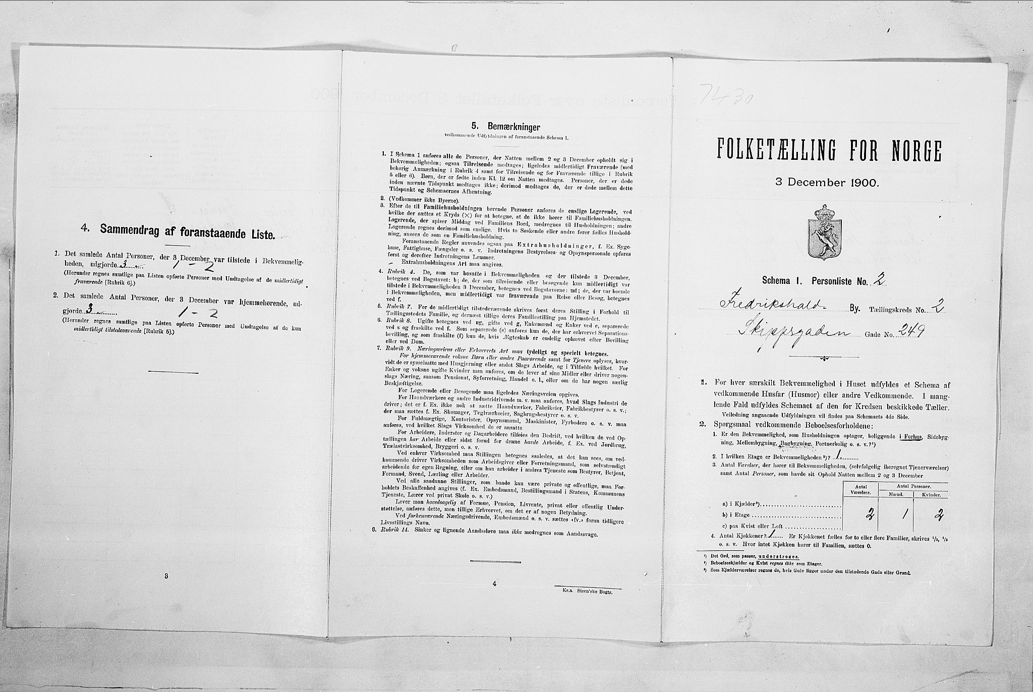 SAO, 1900 census for Fredrikshald, 1900