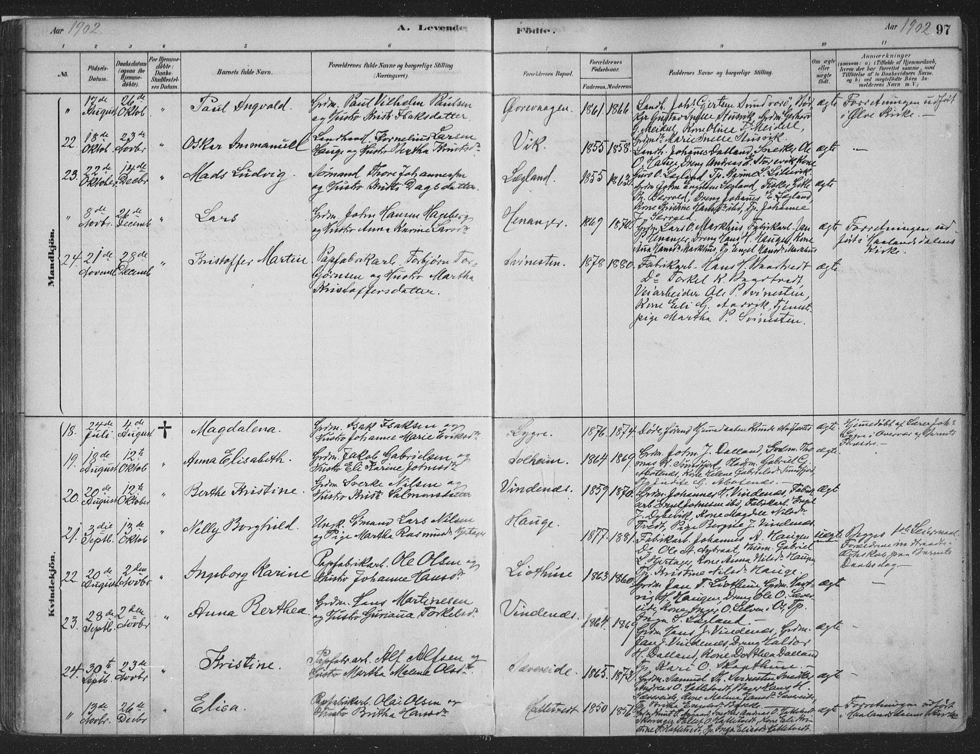 Fusa sokneprestembete, SAB/A-75401/H/Haa: Parish register (official) no. D 1, 1880-1938, p. 97