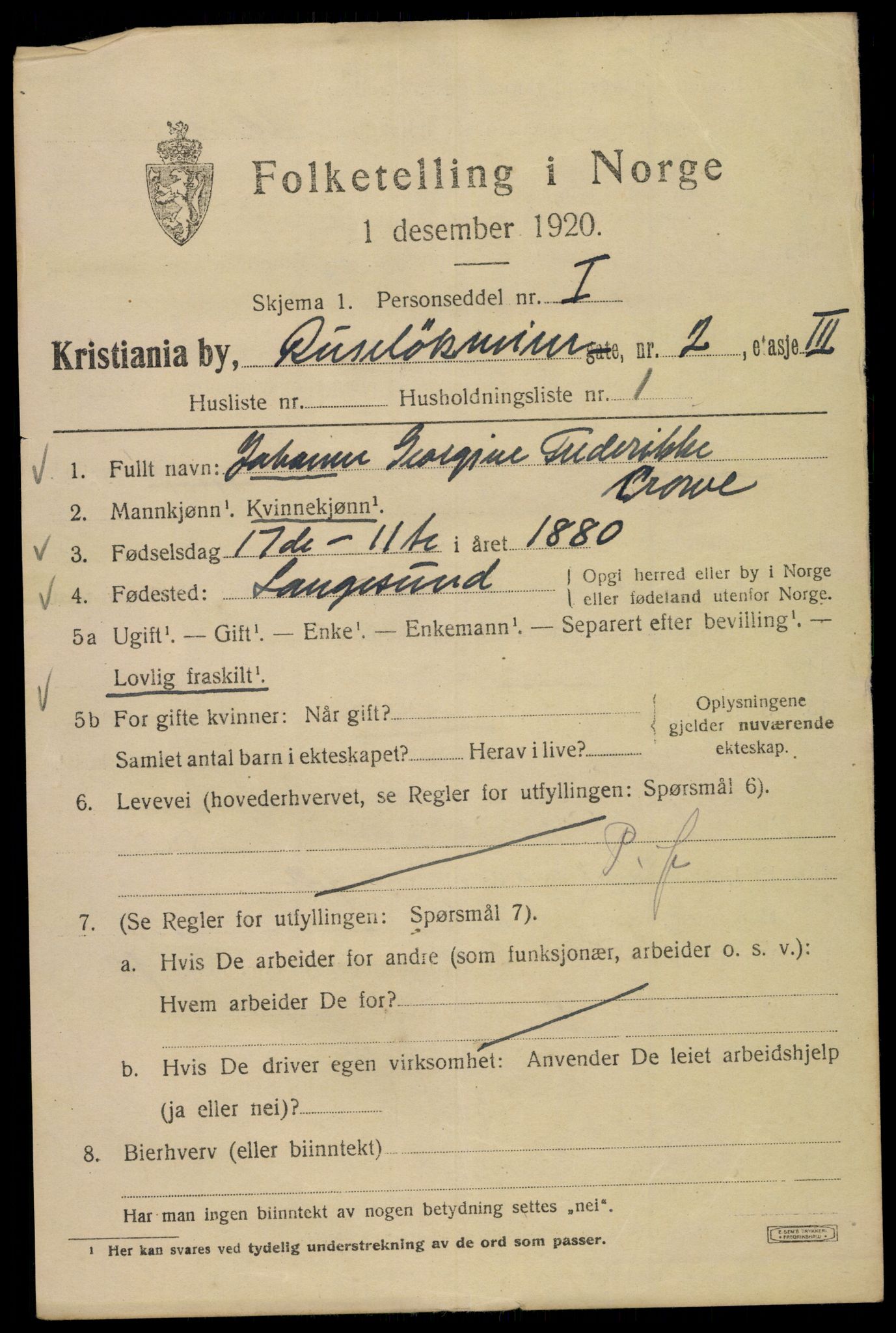 SAO, 1920 census for Kristiania, 1920, p. 469879