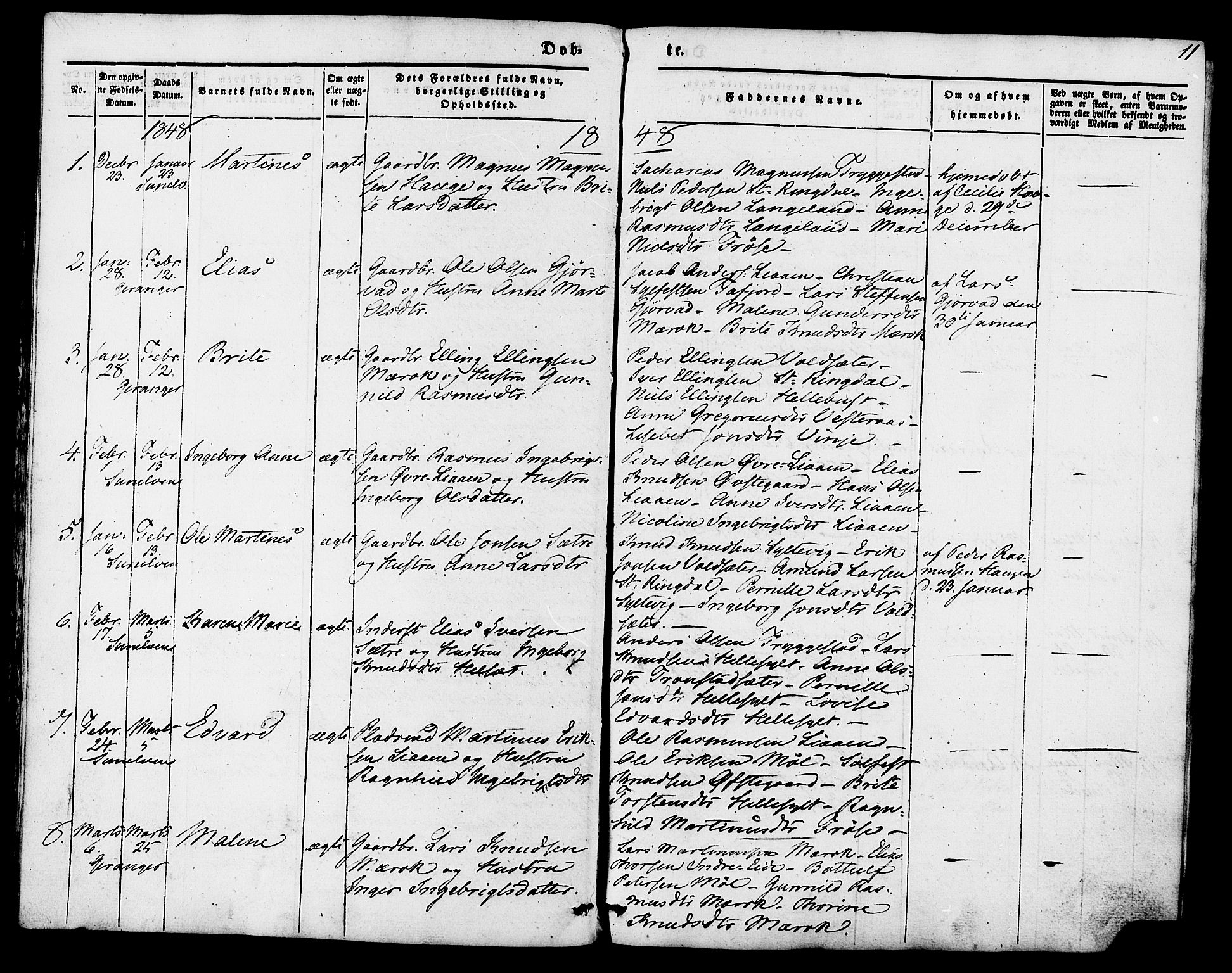 Ministerialprotokoller, klokkerbøker og fødselsregistre - Møre og Romsdal, SAT/A-1454/517/L0222: Parish register (official) no. 517A02, 1846-1862, p. 11