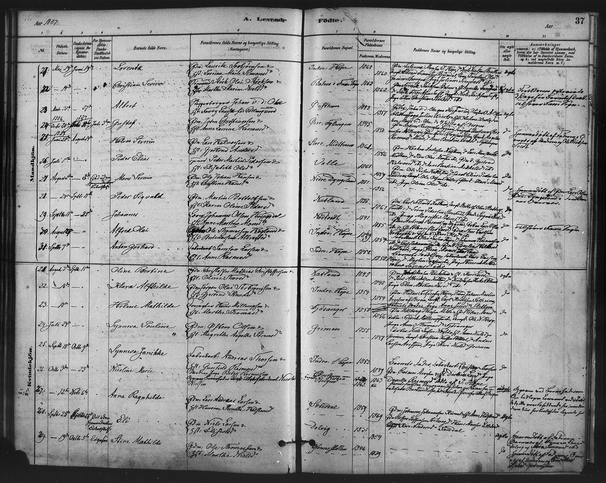 Fana Sokneprestembete, AV/SAB-A-75101/H/Haa/Haai/L0001: Parish register (official) no. I 1, 1878-1888, p. 37