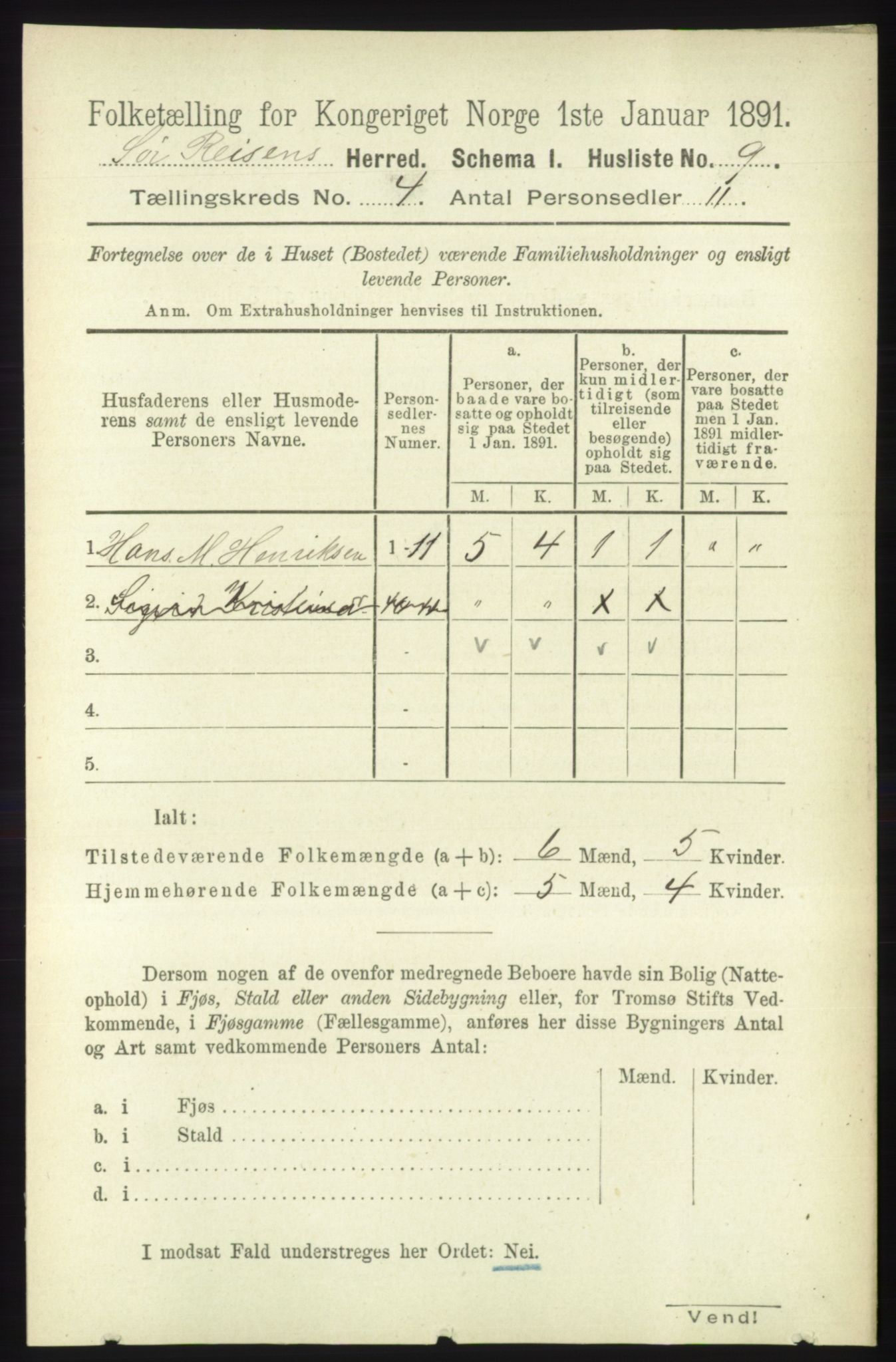RA, 1891 census for 1925 Sørreisa, 1891, p. 1019