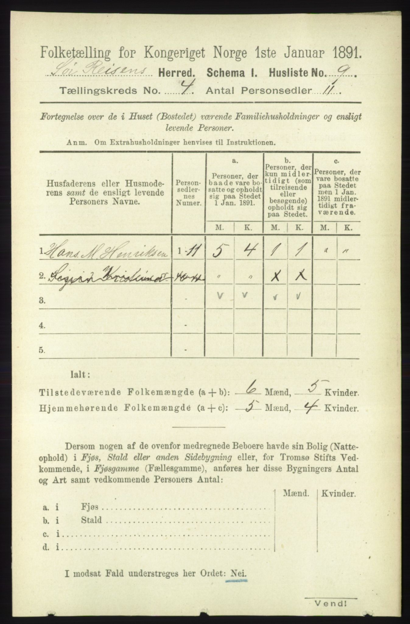 RA, 1891 census for 1925 Sørreisa, 1891, p. 1019