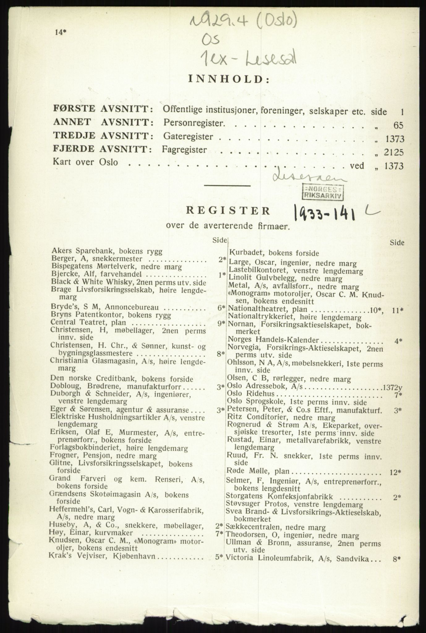 Kristiania/Oslo adressebok, PUBL/-, 1933, p. 14