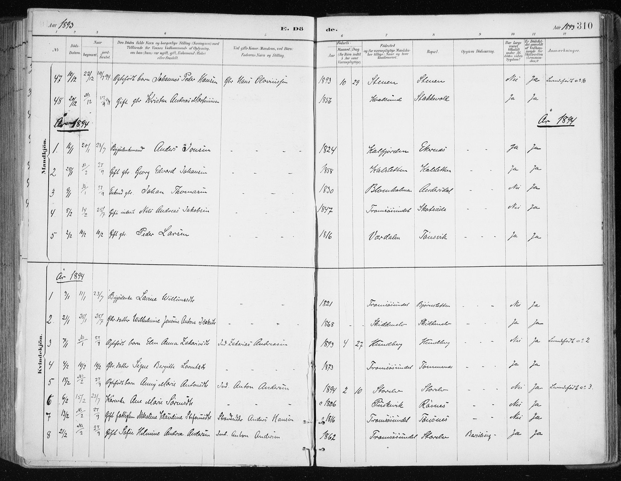 Tromsøysund sokneprestkontor, SATØ/S-1304/G/Ga/L0005kirke: Parish register (official) no. 5, 1888-1896, p. 310