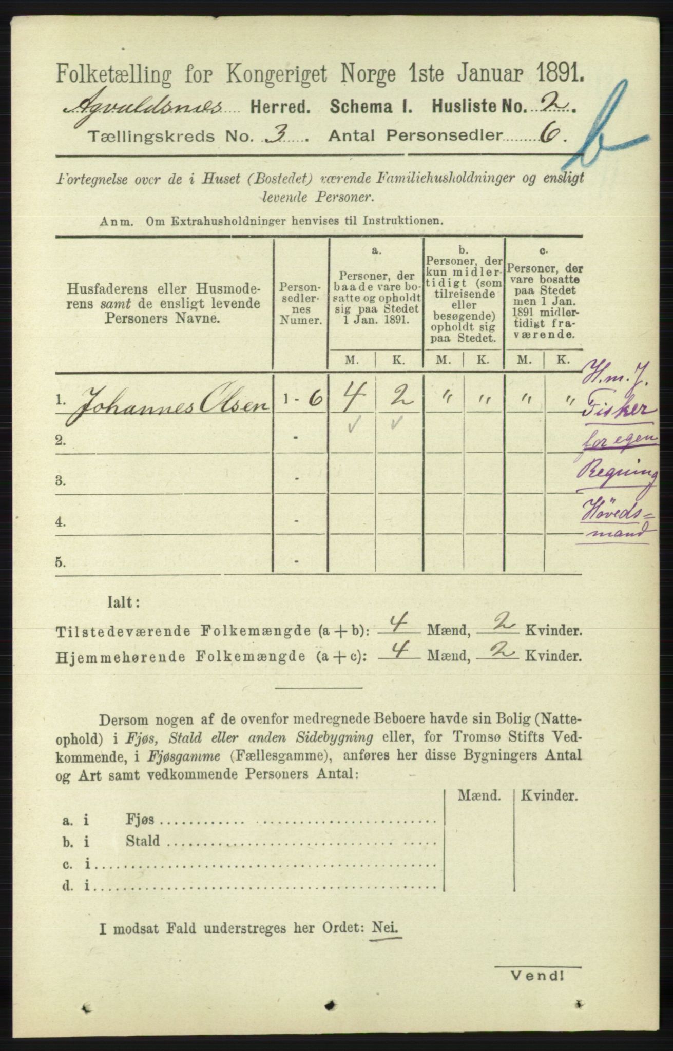 RA, 1891 census for 1147 Avaldsnes, 1891, p. 2500