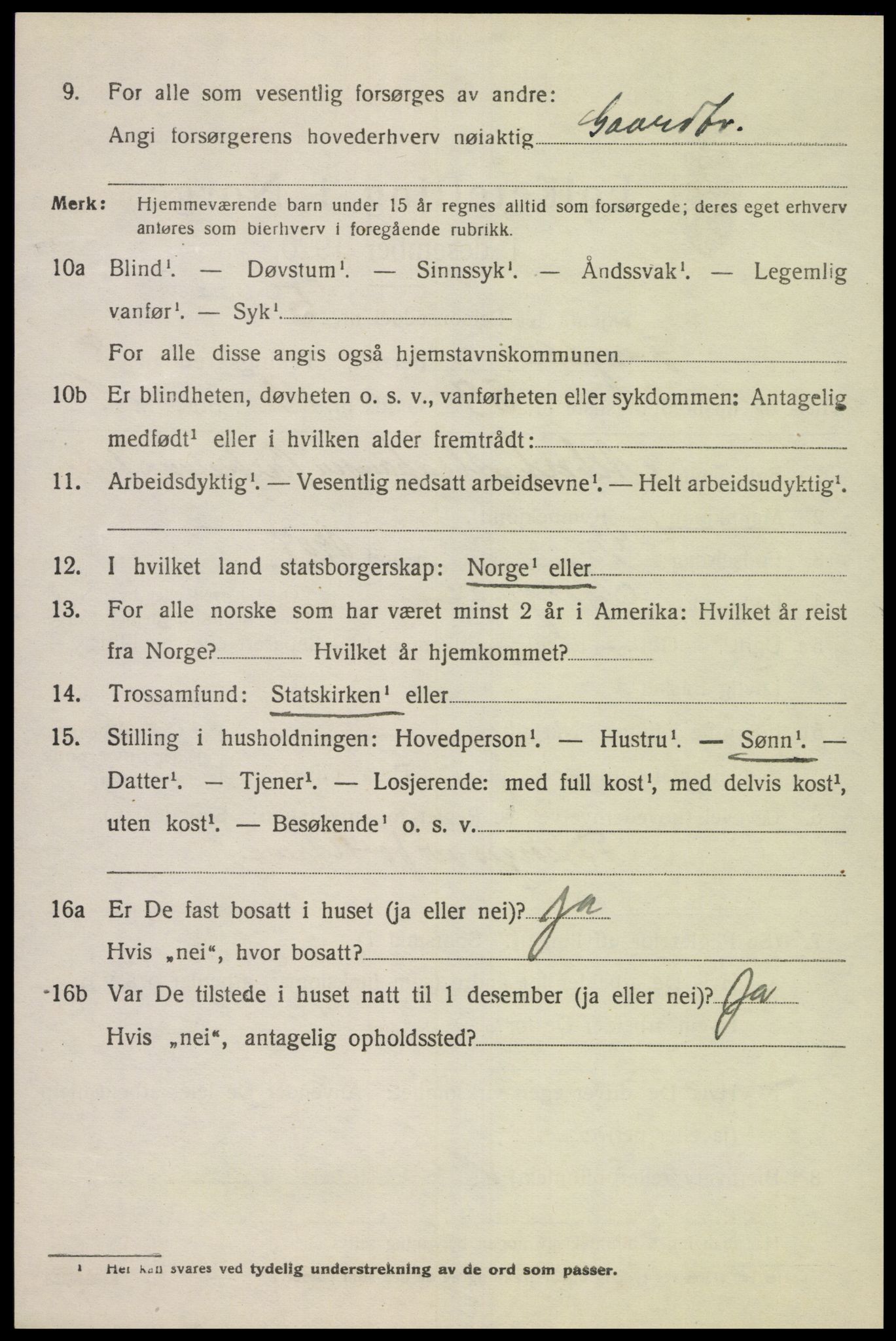 SAK, 1920 census for Lyngdal, 1920, p. 4618