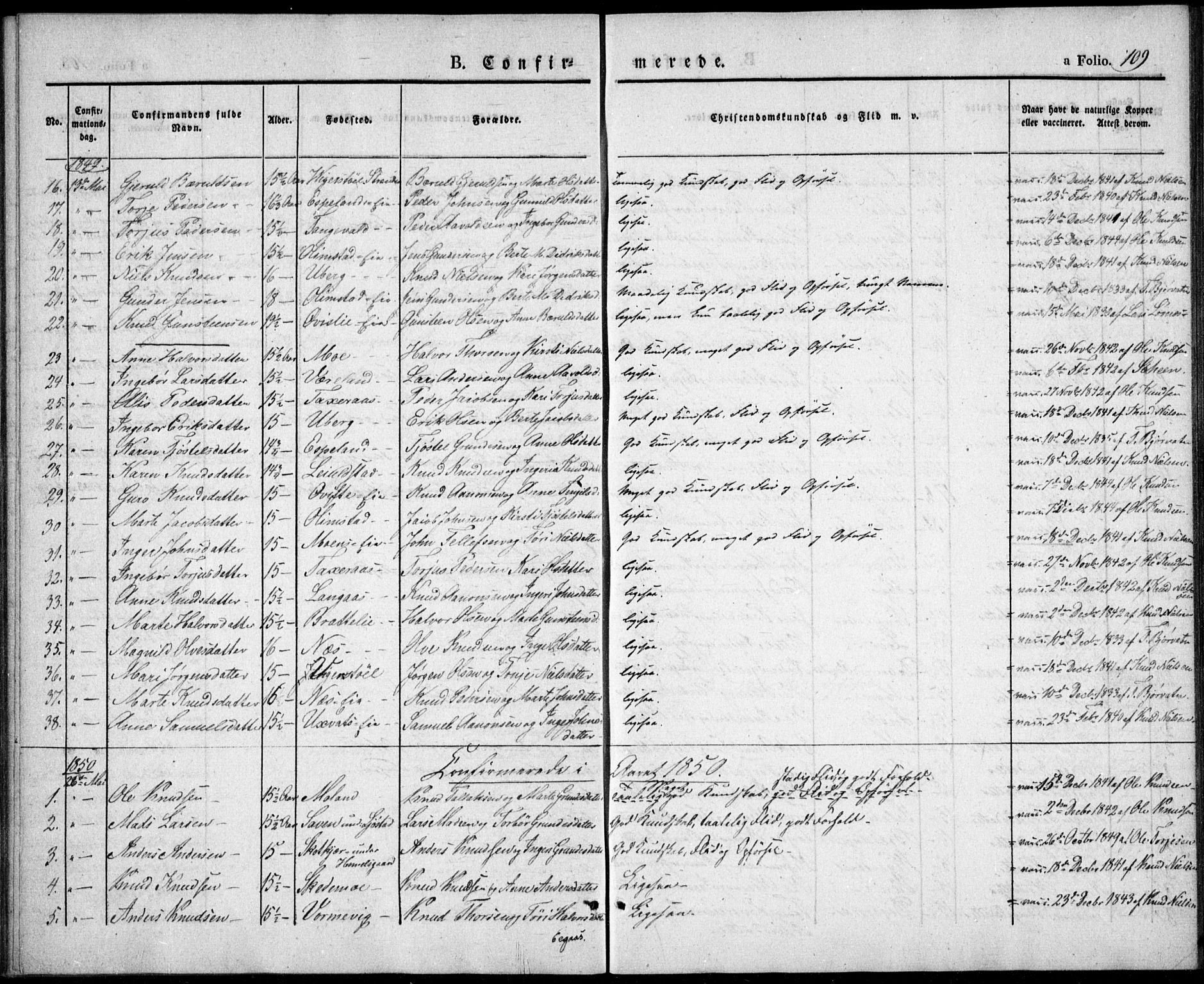 Gjerstad sokneprestkontor, SAK/1111-0014/F/Fa/Fab/L0002: Parish register (official) no. A 2, 1835-1852, p. 109