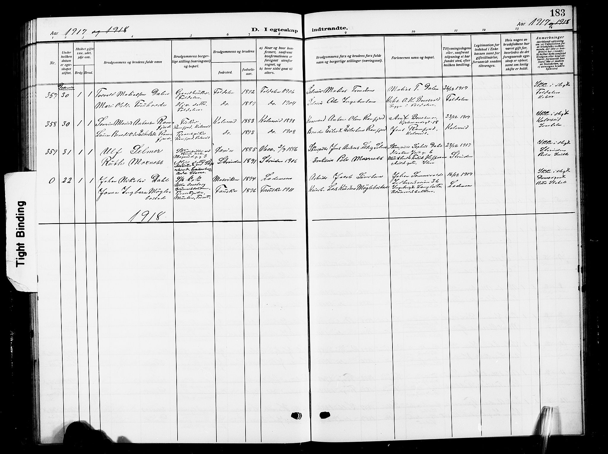Ministerialprotokoller, klokkerbøker og fødselsregistre - Sør-Trøndelag, SAT/A-1456/601/L0097: Parish register (copy) no. 601C15, 1911-1921, p. 183