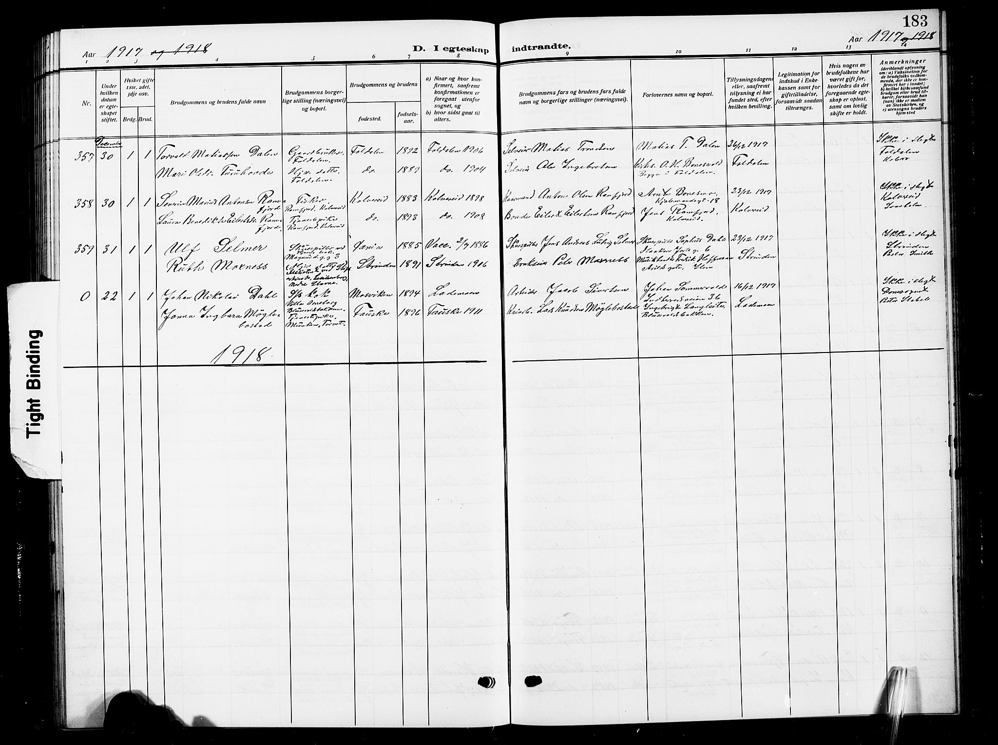 Ministerialprotokoller, klokkerbøker og fødselsregistre - Sør-Trøndelag, AV/SAT-A-1456/601/L0097: Parish register (copy) no. 601C15, 1911-1921, p. 183