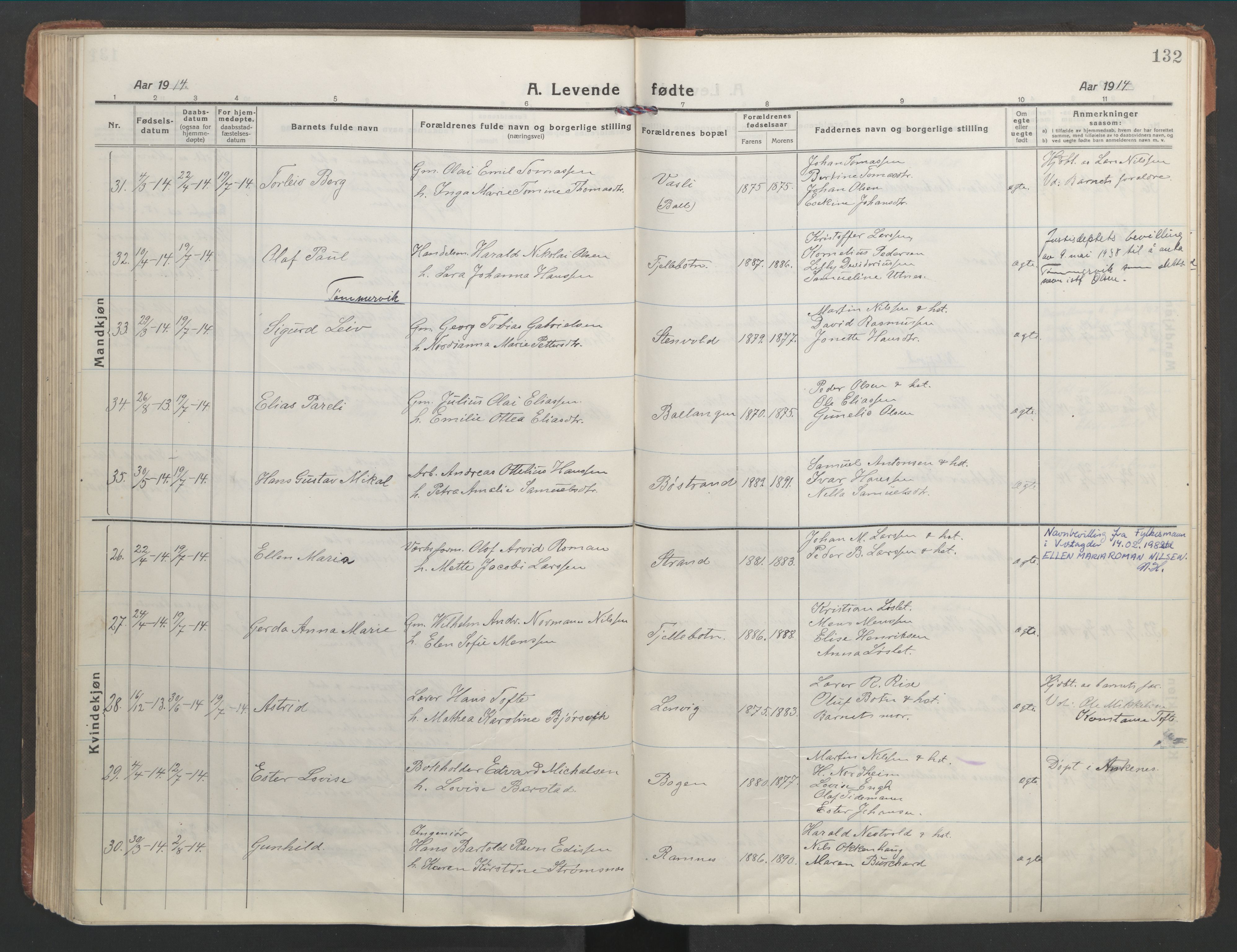 Ministerialprotokoller, klokkerbøker og fødselsregistre - Nordland, AV/SAT-A-1459/863/L0900: Parish register (official) no. 863A12, 1906-1915, p. 132