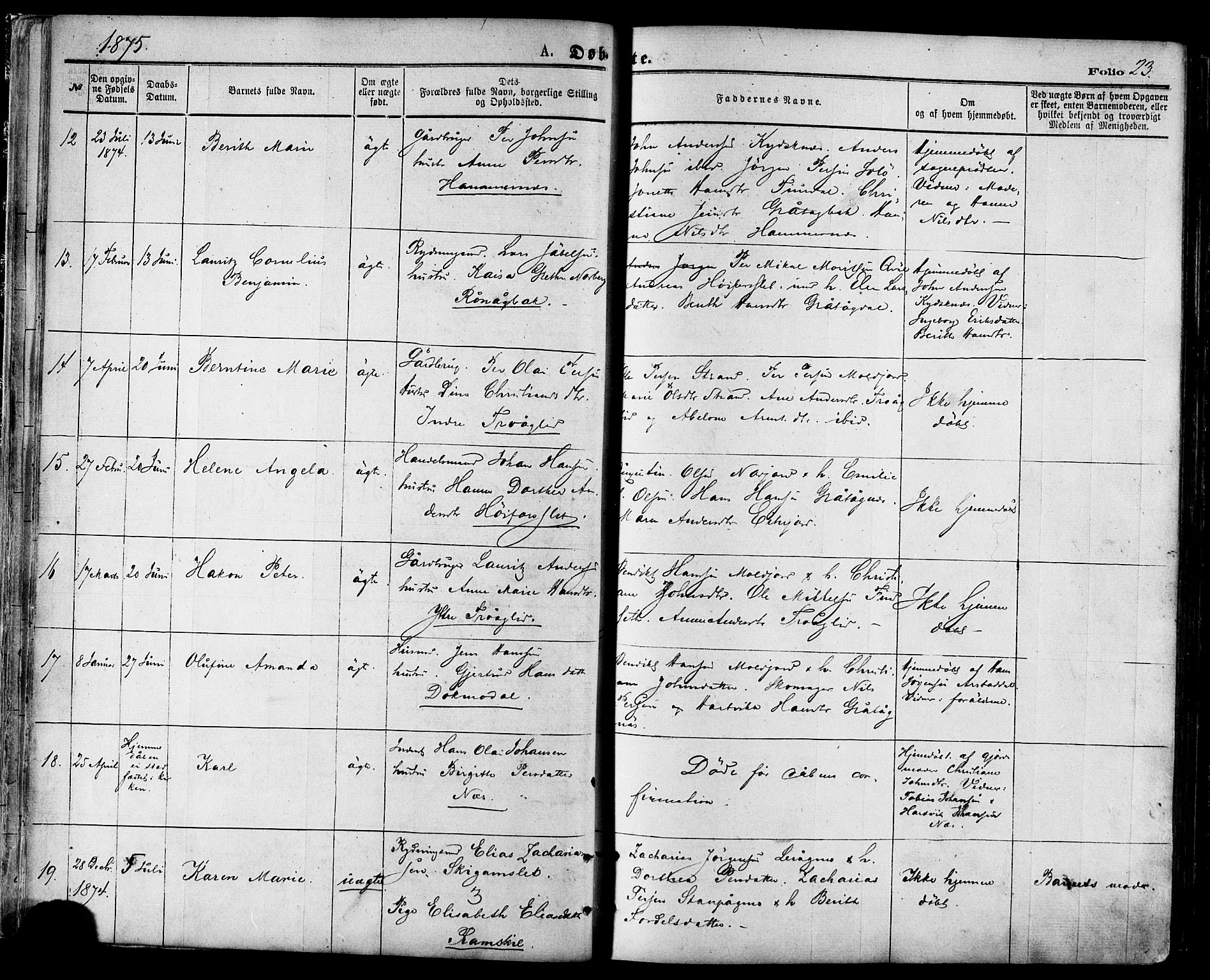 Ministerialprotokoller, klokkerbøker og fødselsregistre - Nordland, AV/SAT-A-1459/846/L0645: Parish register (official) no. 846A03, 1872-1886, p. 23