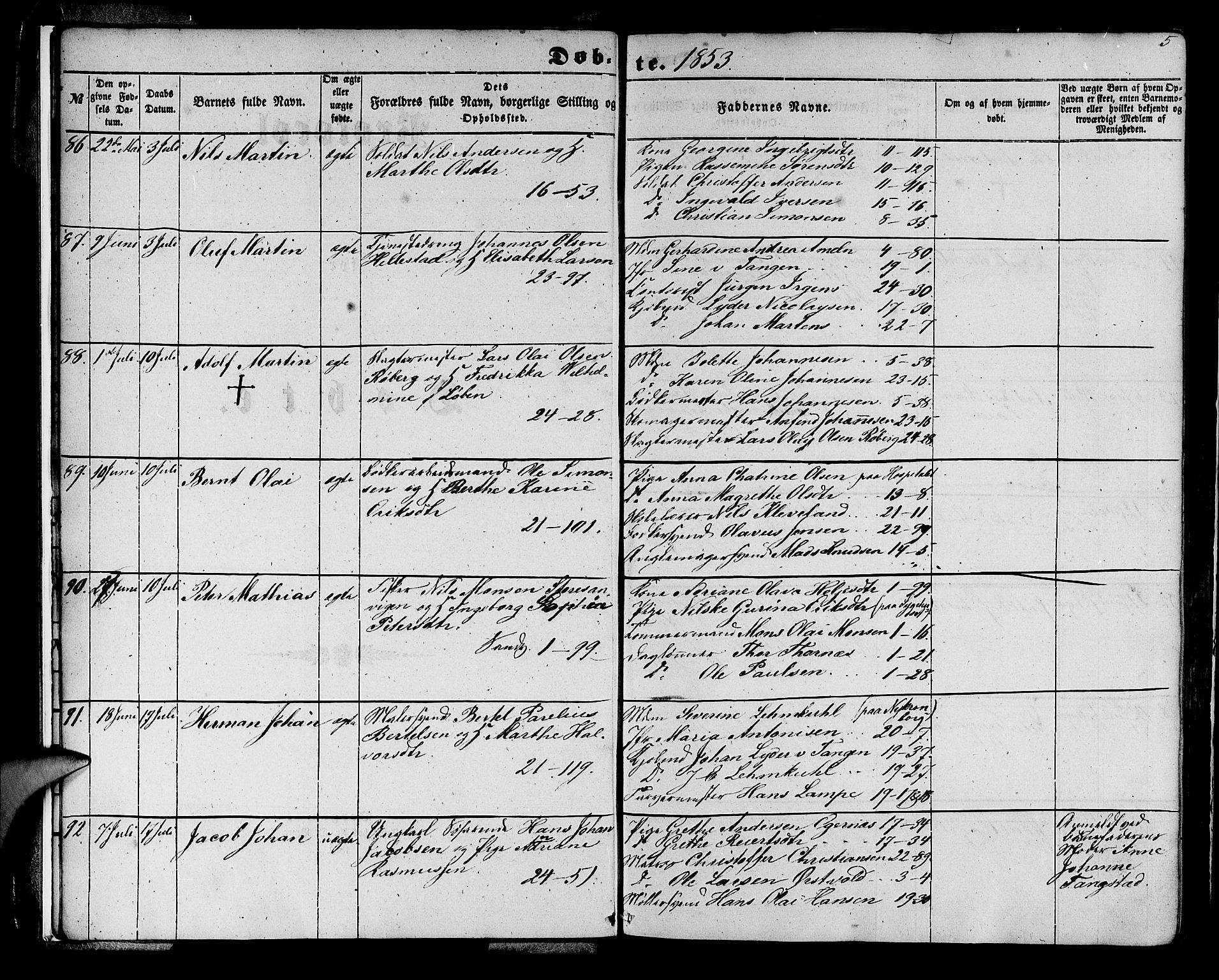 Korskirken sokneprestembete, AV/SAB-A-76101/H/Hab: Parish register (copy) no. B 3, 1853-1858, p. 5