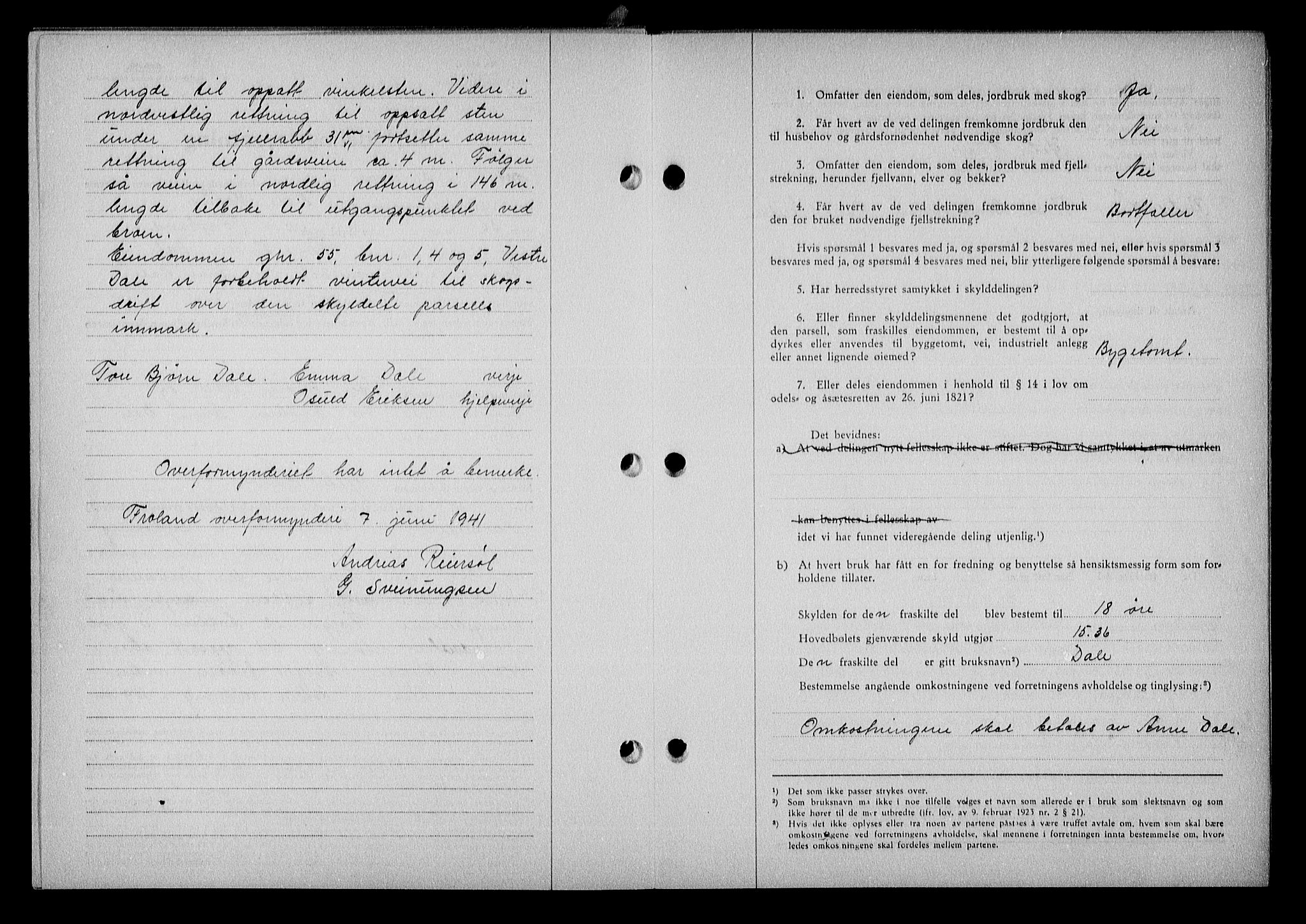 Nedenes sorenskriveri, AV/SAK-1221-0006/G/Gb/Gba/L0048: Mortgage book no. A-II, 1940-1941, Diary no: : 415/1941