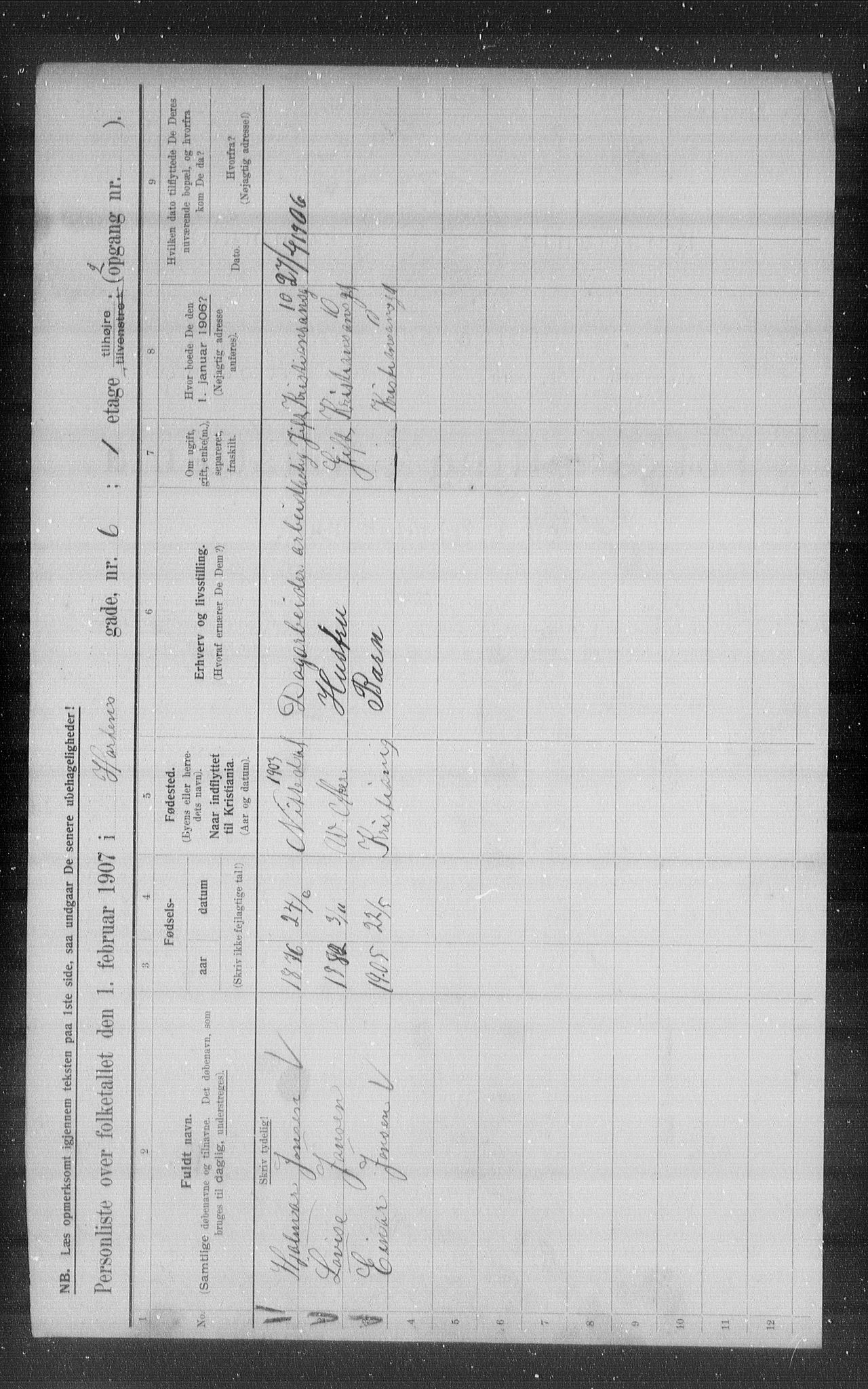 OBA, Municipal Census 1907 for Kristiania, 1907, p. 21267