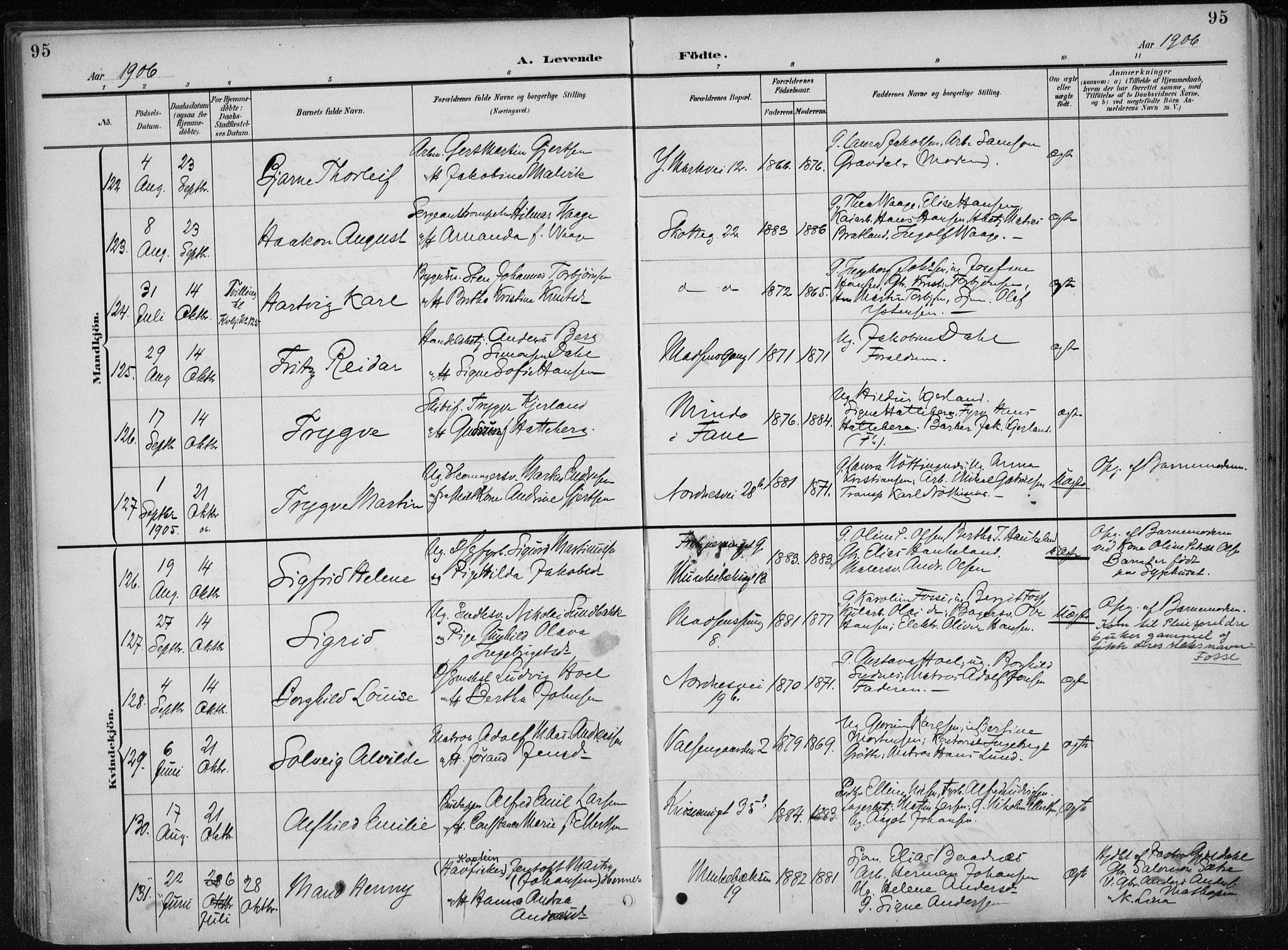 Nykirken Sokneprestembete, AV/SAB-A-77101/H/Haa/L0019: Parish register (official) no. B 7, 1904-1916, p. 95