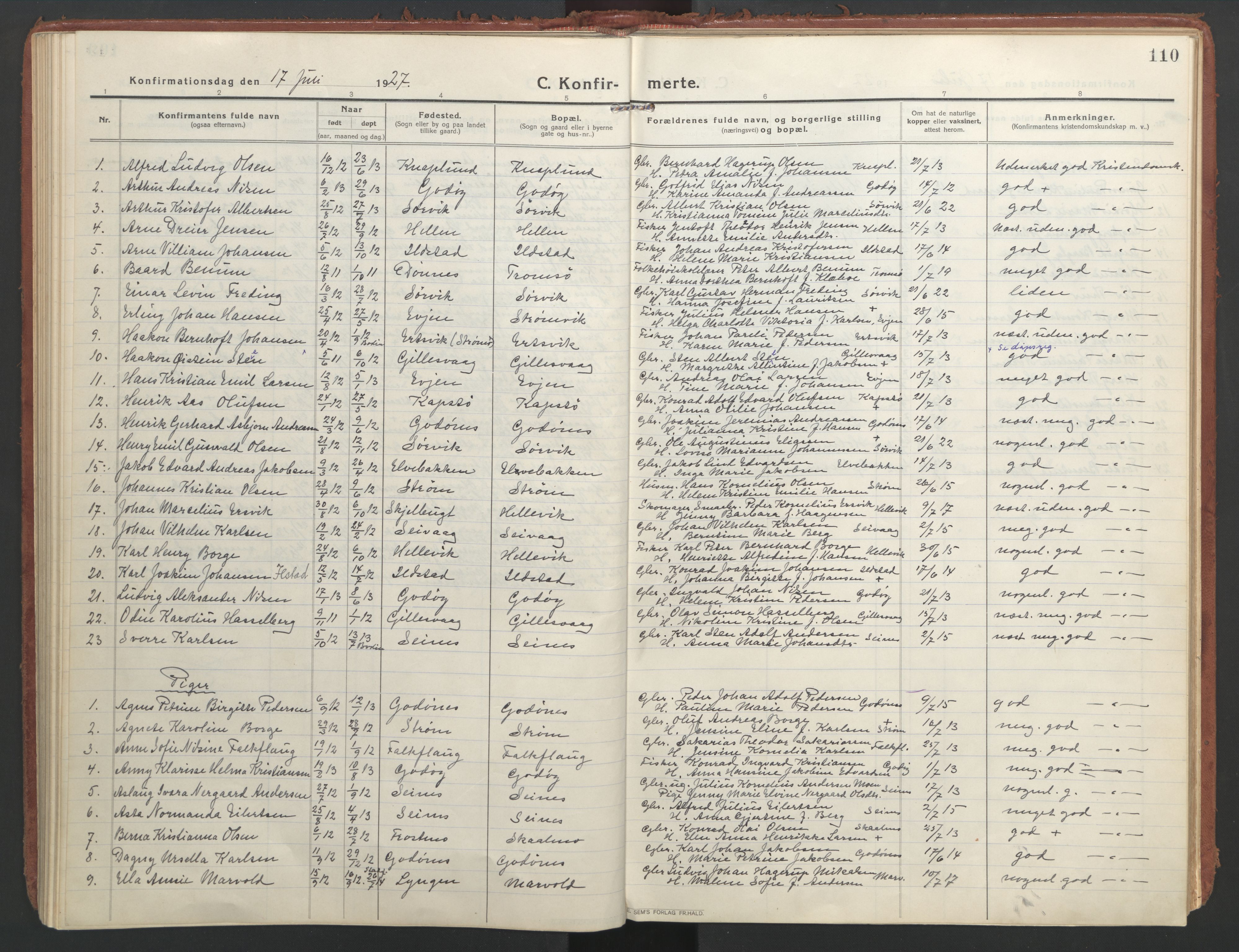 Ministerialprotokoller, klokkerbøker og fødselsregistre - Nordland, SAT/A-1459/804/L0086: Parish register (official) no. 804A07, 1916-1935, p. 110