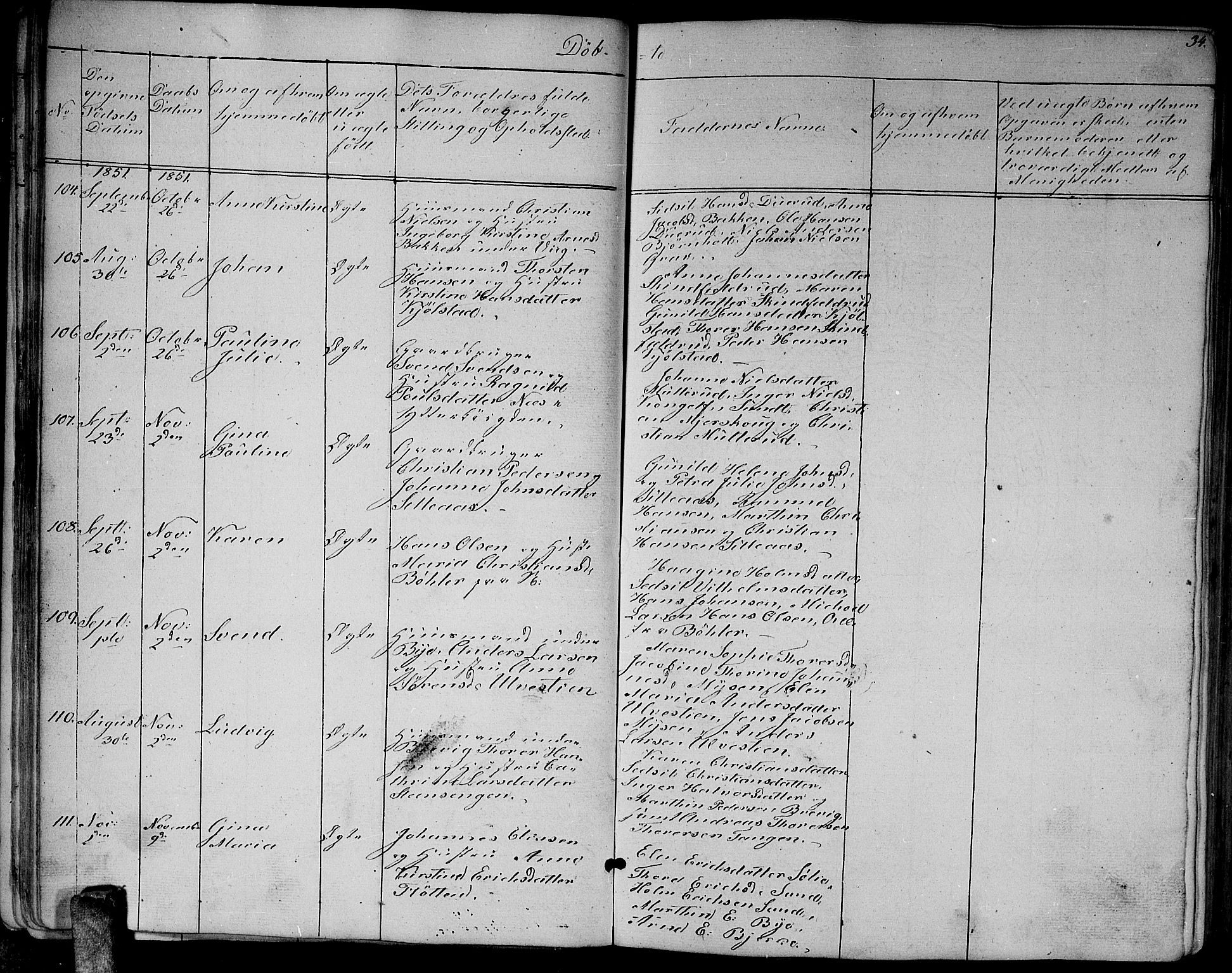 Enebakk prestekontor Kirkebøker, AV/SAO-A-10171c/G/Ga/L0004: Parish register (copy) no. I 4, 1850-1866, p. 34