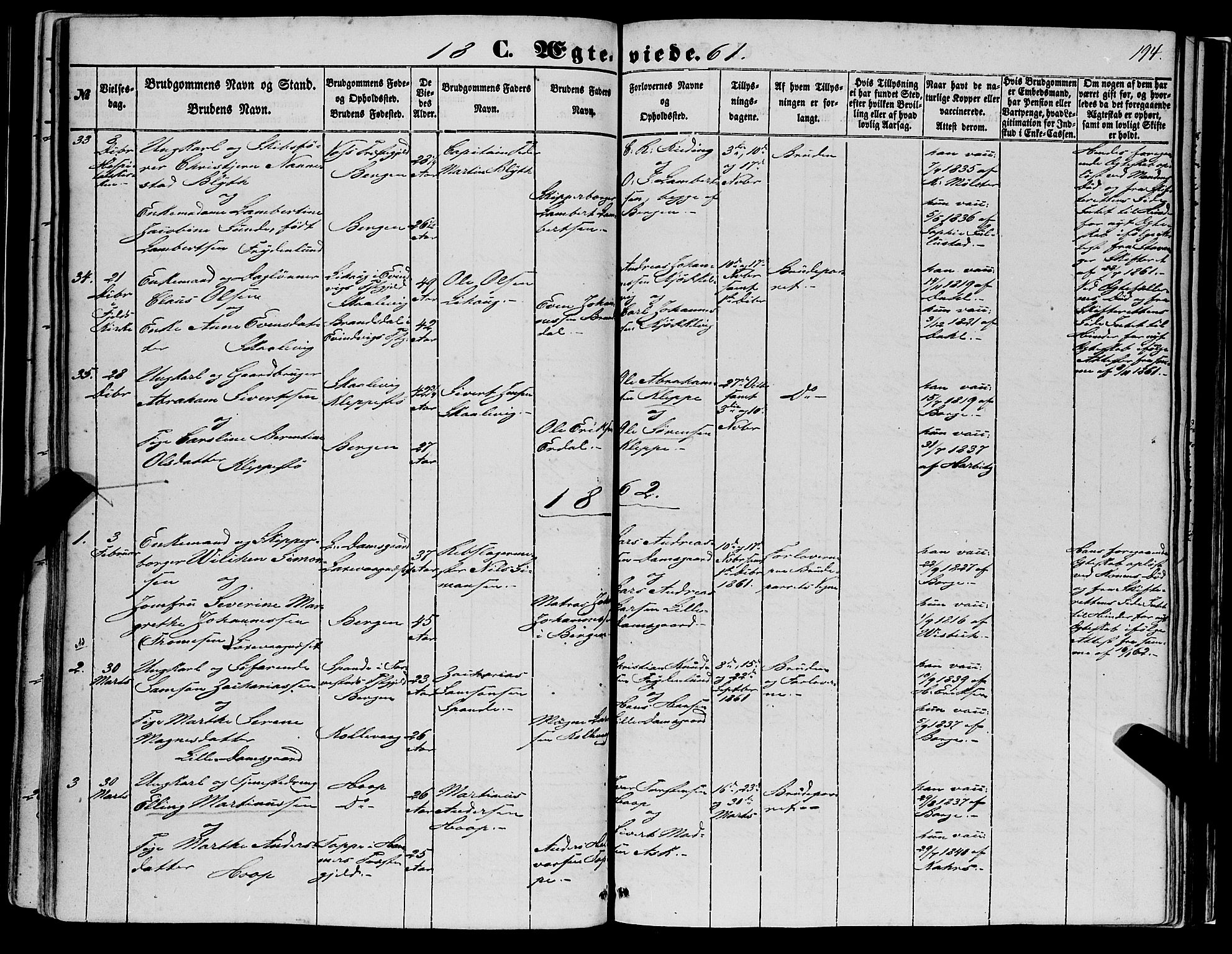 Askøy Sokneprestembete, AV/SAB-A-74101/H/Ha/Haa/Haaa/L0008: Parish register (official) no. A 8, 1852-1862, p. 194