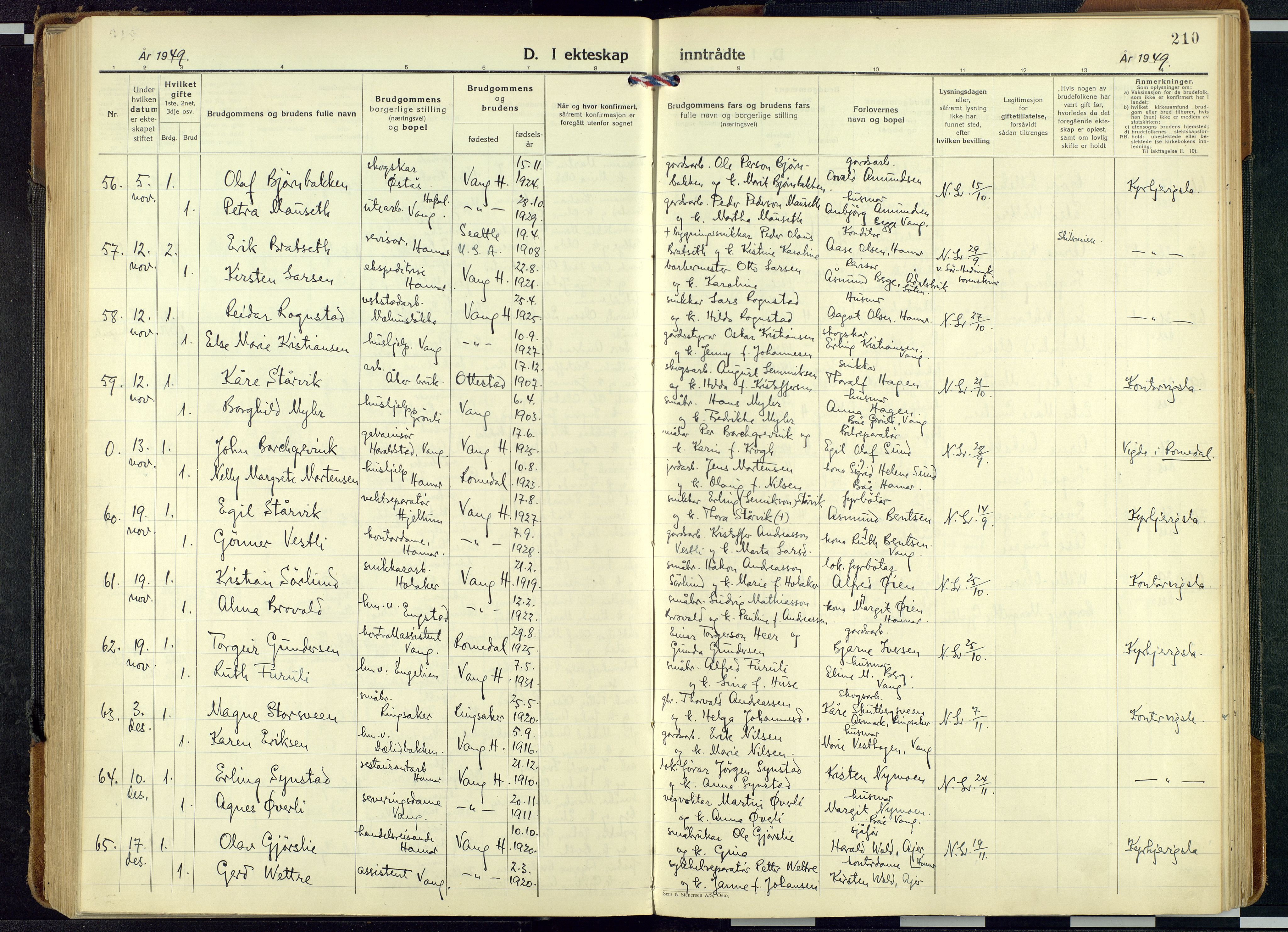 Vang prestekontor, Hedmark, AV/SAH-PREST-008/H/Ha/Haa/L0024: Parish register (official) no. 24, 1941-1967, p. 210